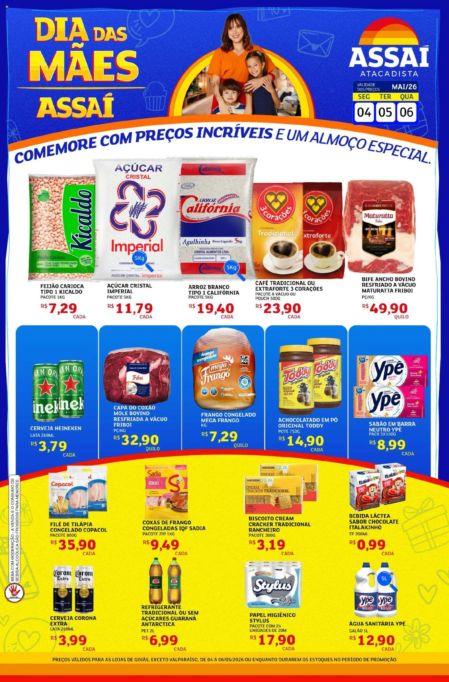 Pré-Visualização do folheto "Assaí Atacadista ofertas - GO" da loja Assaí Atacadista válido a partir de 04/05/2026 - Café, Heineken, Água, Frango, Refrigerante, Filé de tilápia, Achocolatado, Açúcar cristal