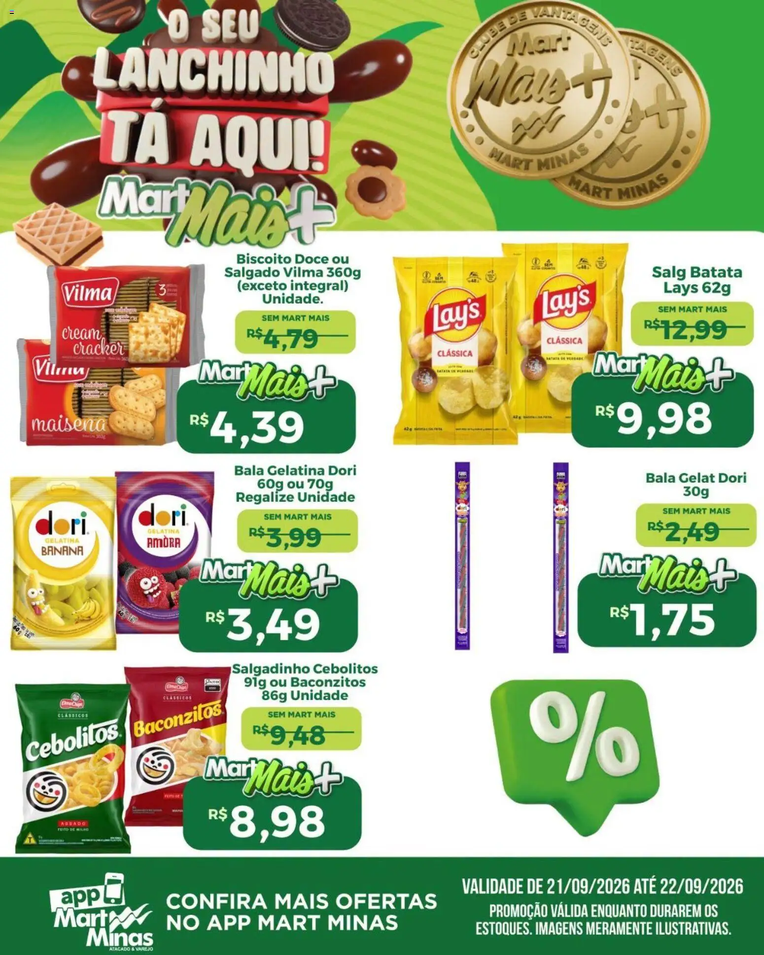 Pré-Visualização do folheto "Mart Minas ofertas Lanches" da loja Mart Minas válido a partir de 21/09/2026
