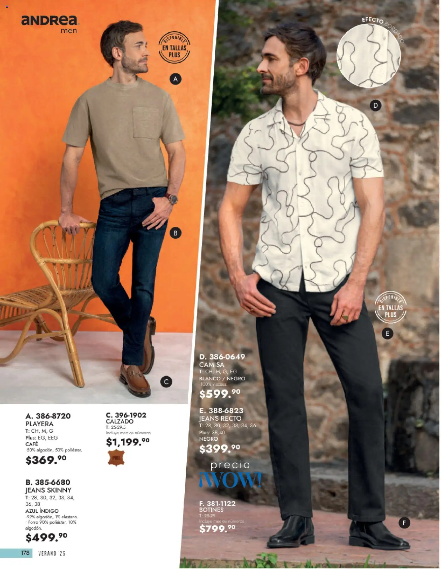 Vista previa las ofertas de la tienda Andrea - Andrea catálogo Vestir Caballero desde el 24/05/2026 - Café, Playera, Camisa, Botines
