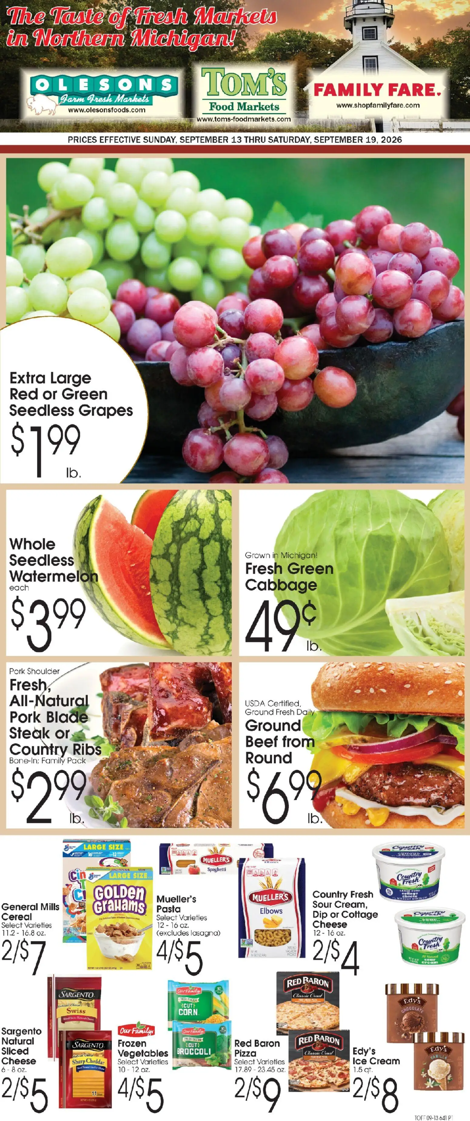 Ad Preview of Family Fare Family Fare Ad from 09/13/2026 - Chocolate, Broccoli, Watermelon, Spaghetti, Corn, Cabbage, Cream, Sour cream