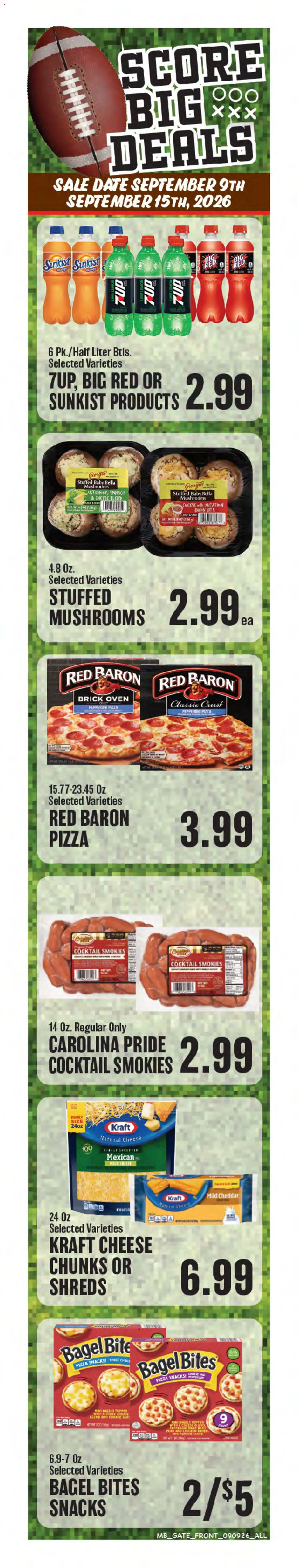 Ad Preview of Market Basket Market Basket Weekly Ad from 09/09/2026 - Pizza, Snacks, Date, Mushrooms, Cheese, Tomato, Bacon, Spinach