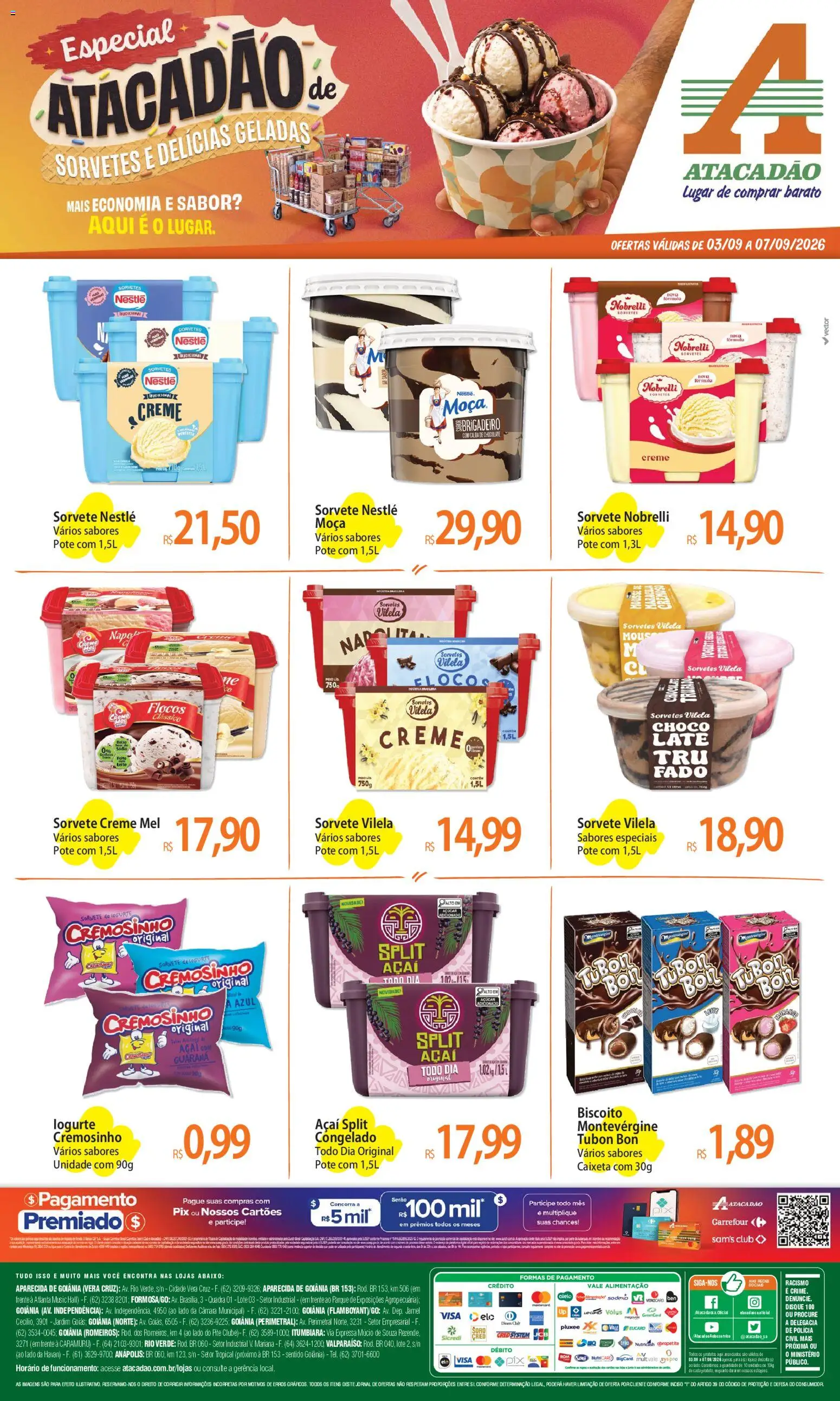 Pré-Visualização do folheto "Atacadão ofertas - GO" da loja Atacadão válido a partir de 03/09/2026 - Remo, Sorvete, Açaí, Chocolate, Iogurte, Mel, Guaraná, Flocos