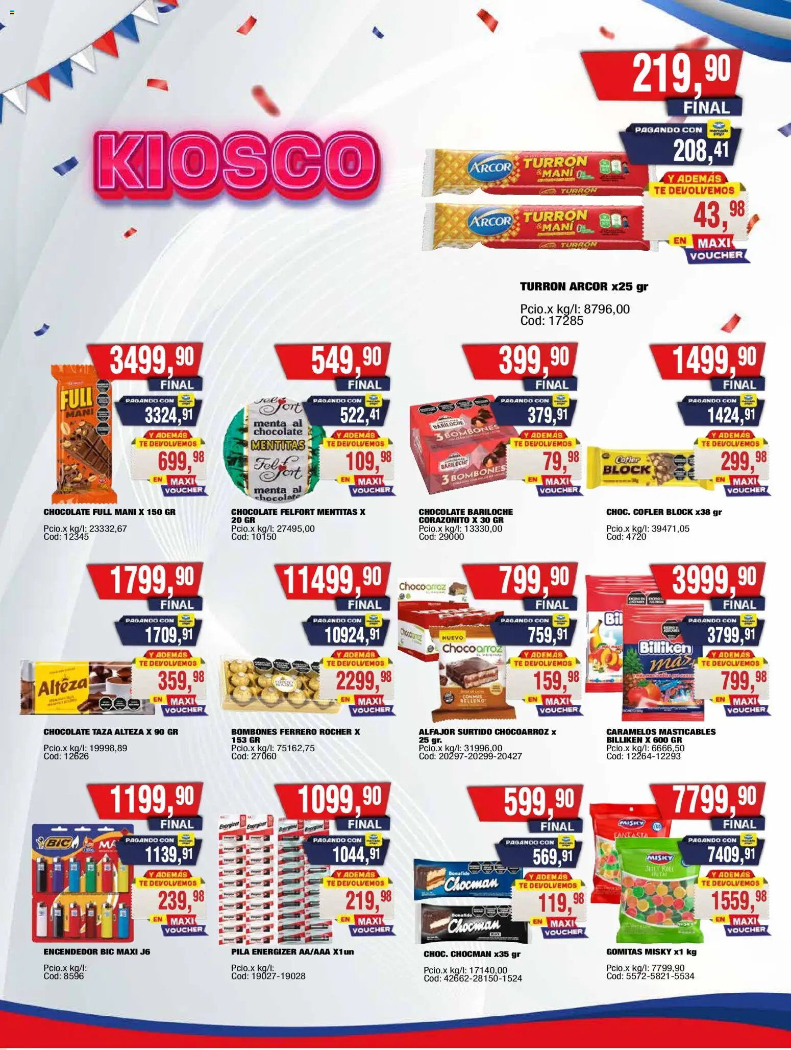 Vista previa del folleto de la tienda Maxiconsumo válido desde el 10/08/2026 - Chocolate, Té, Alfajor, Pila, Gomitas, Encendedor, Mani, Turrón