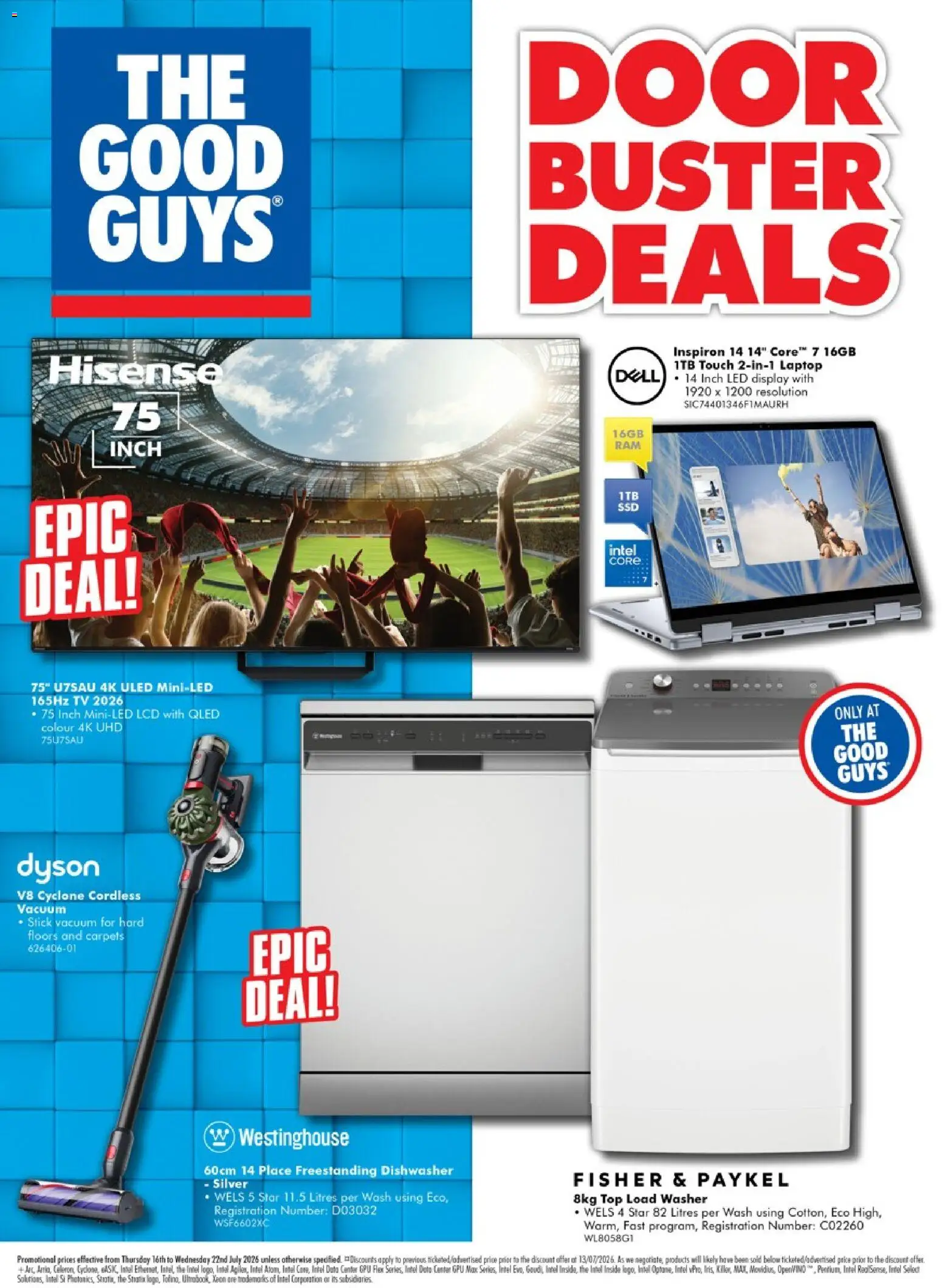 Preview of catalogue The Good Guys DBD from shop The Good Guys valid 16/07/2026 - Door, Tv, Laptop, Dishwasher, Washer