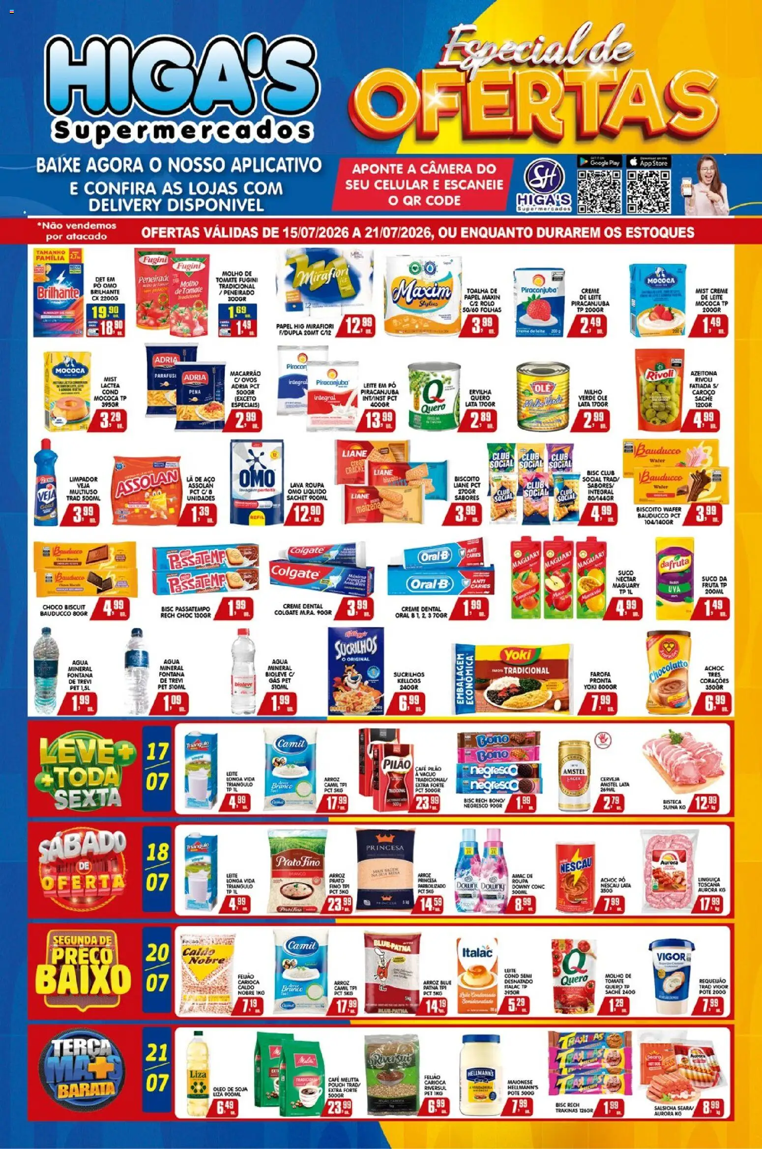 Pré-Visualização do folheto "Higa's Supermercado - Ofertas da semana" da loja Higa's Supermercado válido a partir de 15/07/2026 - Café, Macarrão, Leite, Tomate, Nescau, Leite em pó, Omo líquido, Creme dental