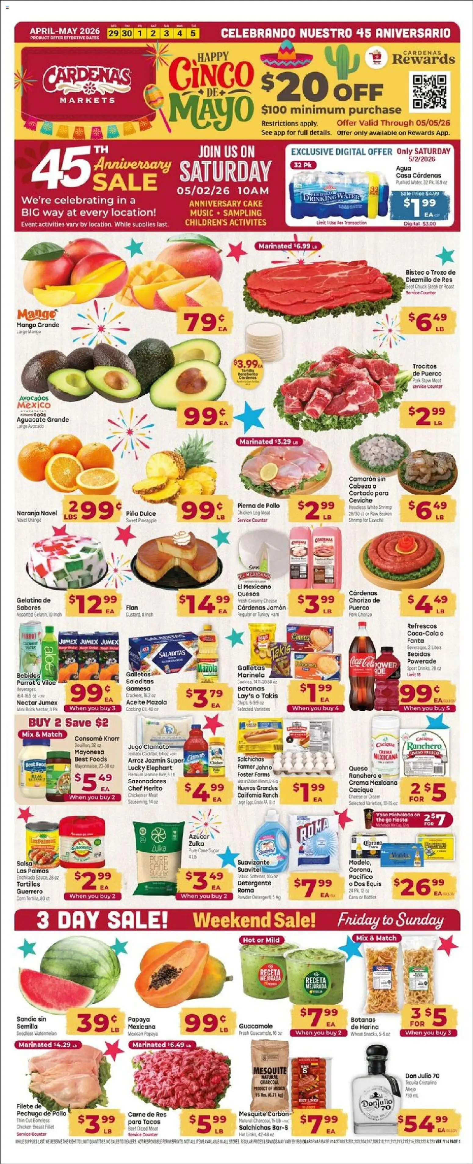 Ad Preview of Cardenas Cardenas Weekly Ad from 04/29/2026 - Turkey, Tomato, Corn, Guacamole, Cream, Powder, Cane sugar, Chicken