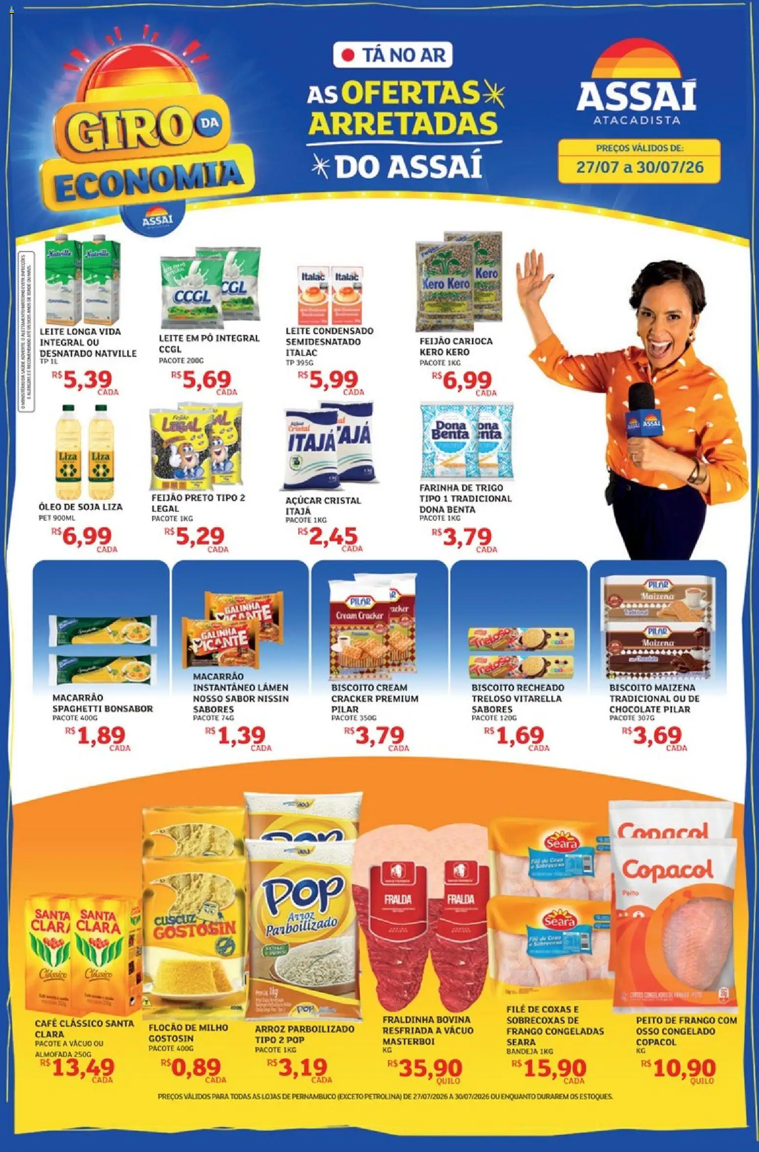 Pré-Visualização do folheto "Assaí Atacadista ofertas - PE" da loja Assaí Atacadista válido a partir de 27/07/2026 - Café, Macarrão, Leite, Açúcar, Almofada, Pó, Bandeja, Cream cracker