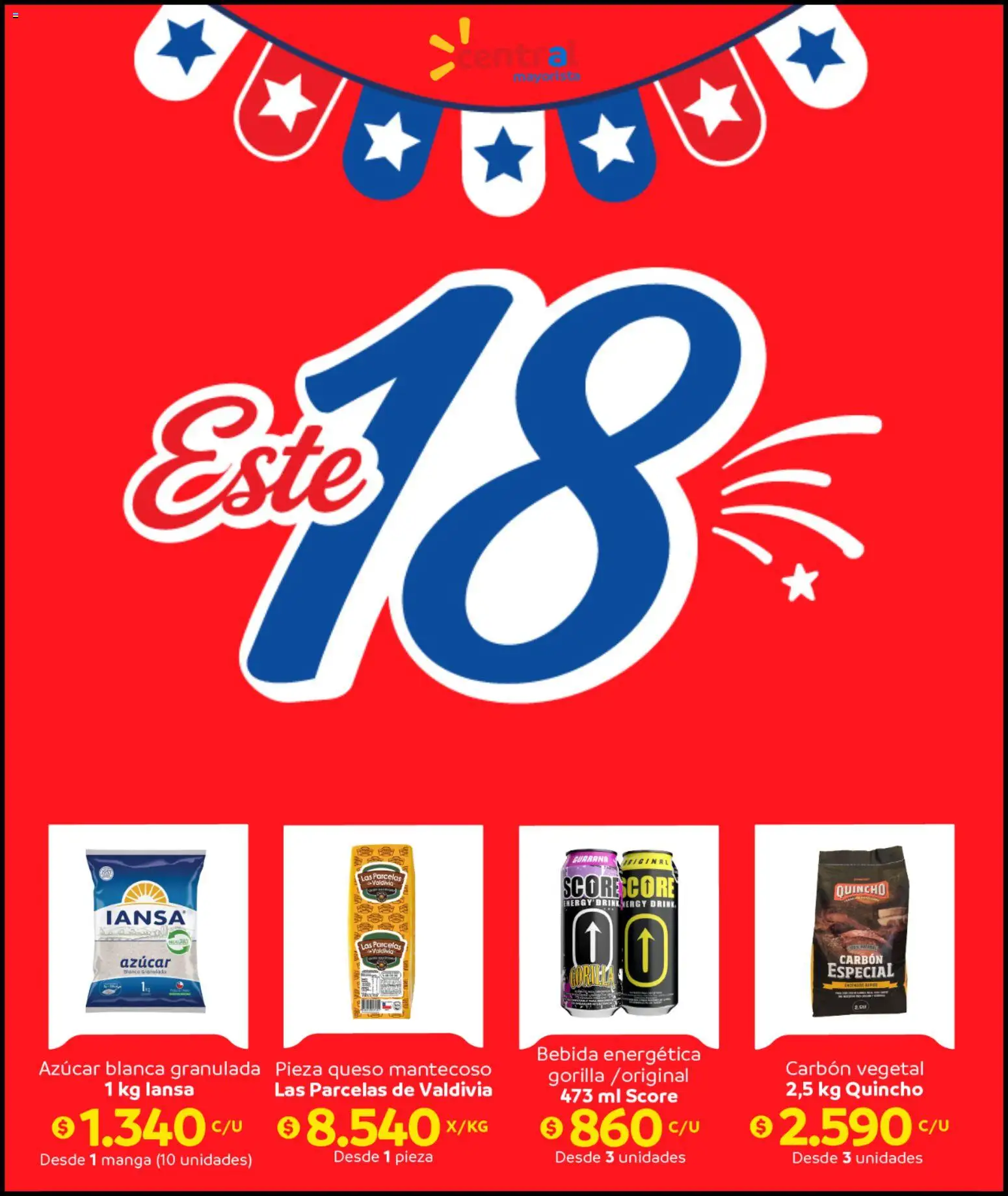 Folleto de la tienda Central Mayorista válido desde el 03.08.2026 - Manga, Queso, Azucar, Carbón, Bebida energética, Granulado