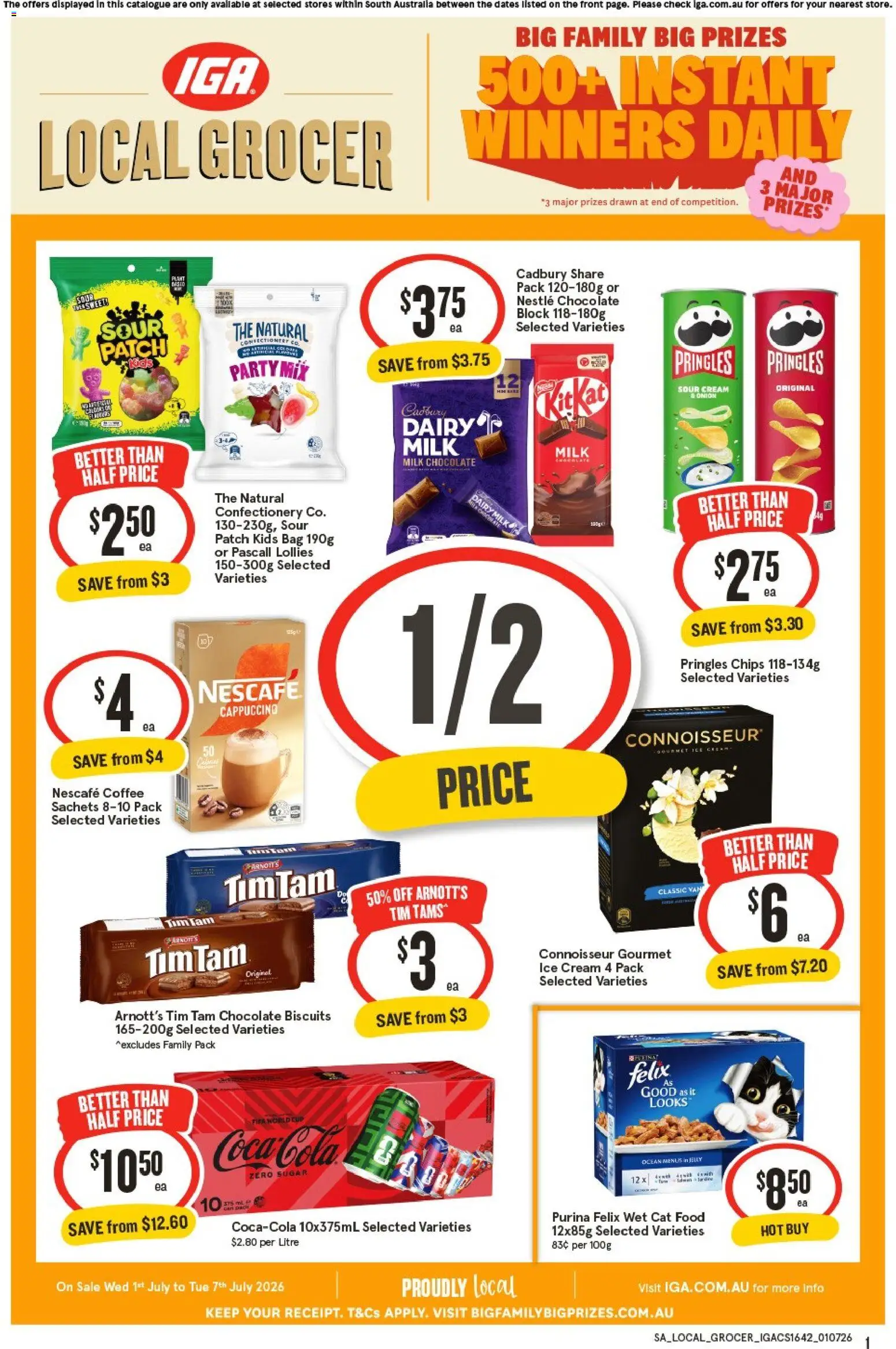 Preview of catalogue IGA Local Grocer SA from shop IGA valid 01/07/2026 - Food, Plant, Chocolate, Chips, Biscuits, Cappuccino, Sugar, Nescafe