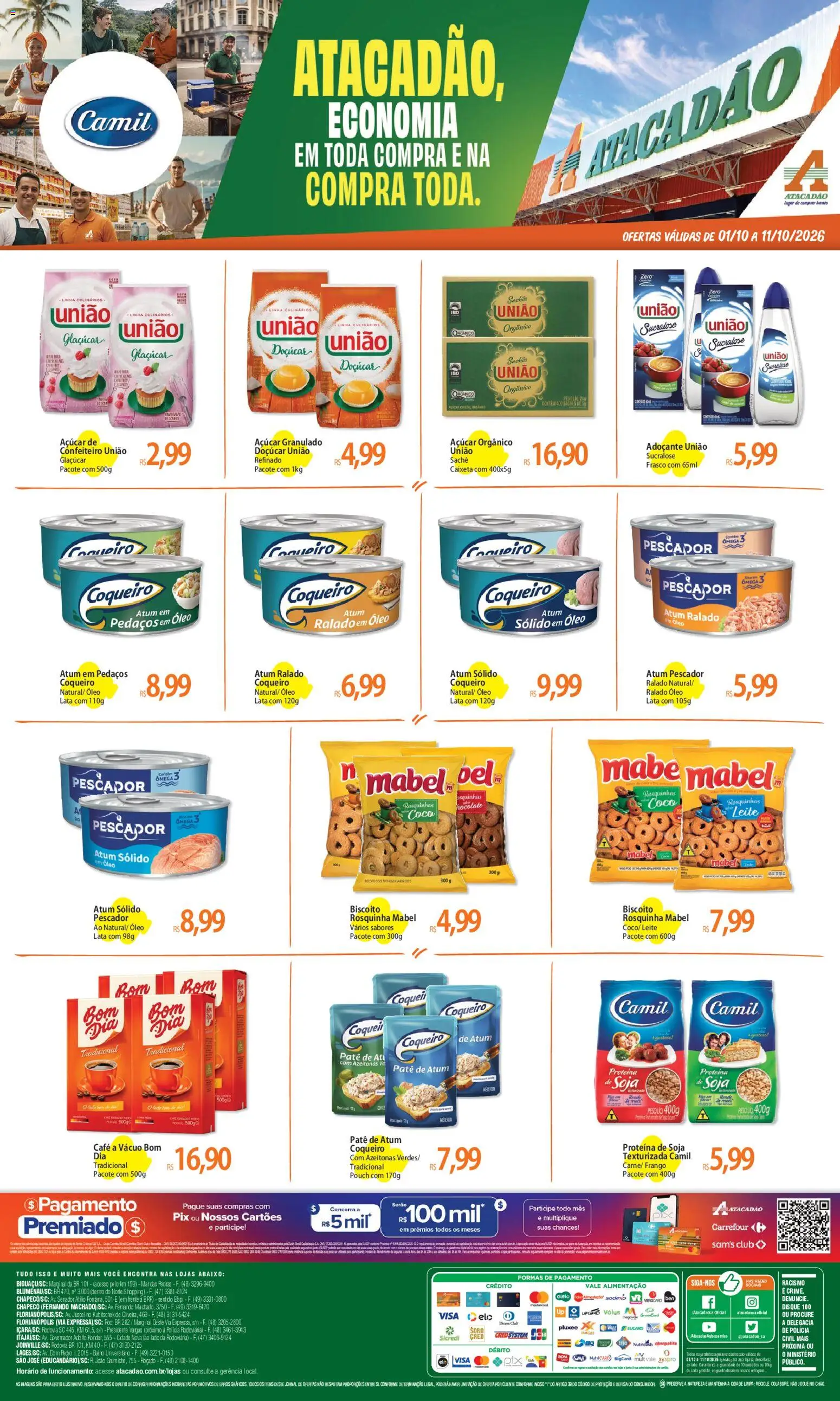 Pré-Visualização do folheto "Atacadão ofertas - SC" da loja Atacadão válido a partir de 01/10/2026 - Biscoito, Açúcar, Azeitonas, Adoçante, Açúcar de confeiteiro, Patê, Ômega, Açúcar granulado