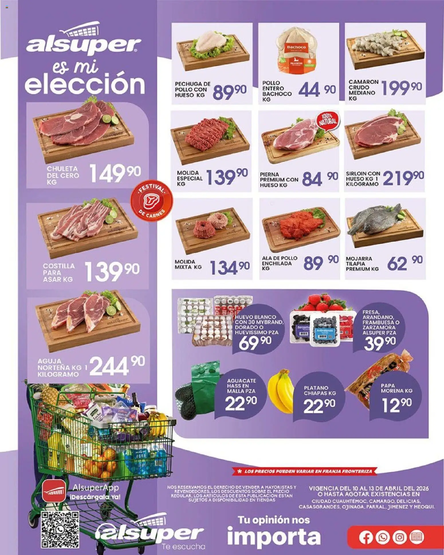 Vista previa las ofertas de la tienda Alsuper - Alsuper folleto Casas Grandes desde el 10/04/2026 - Pollo, Aguacate, Plátano, Huevo, Tilapia, Sobre, Chuleta, Steak