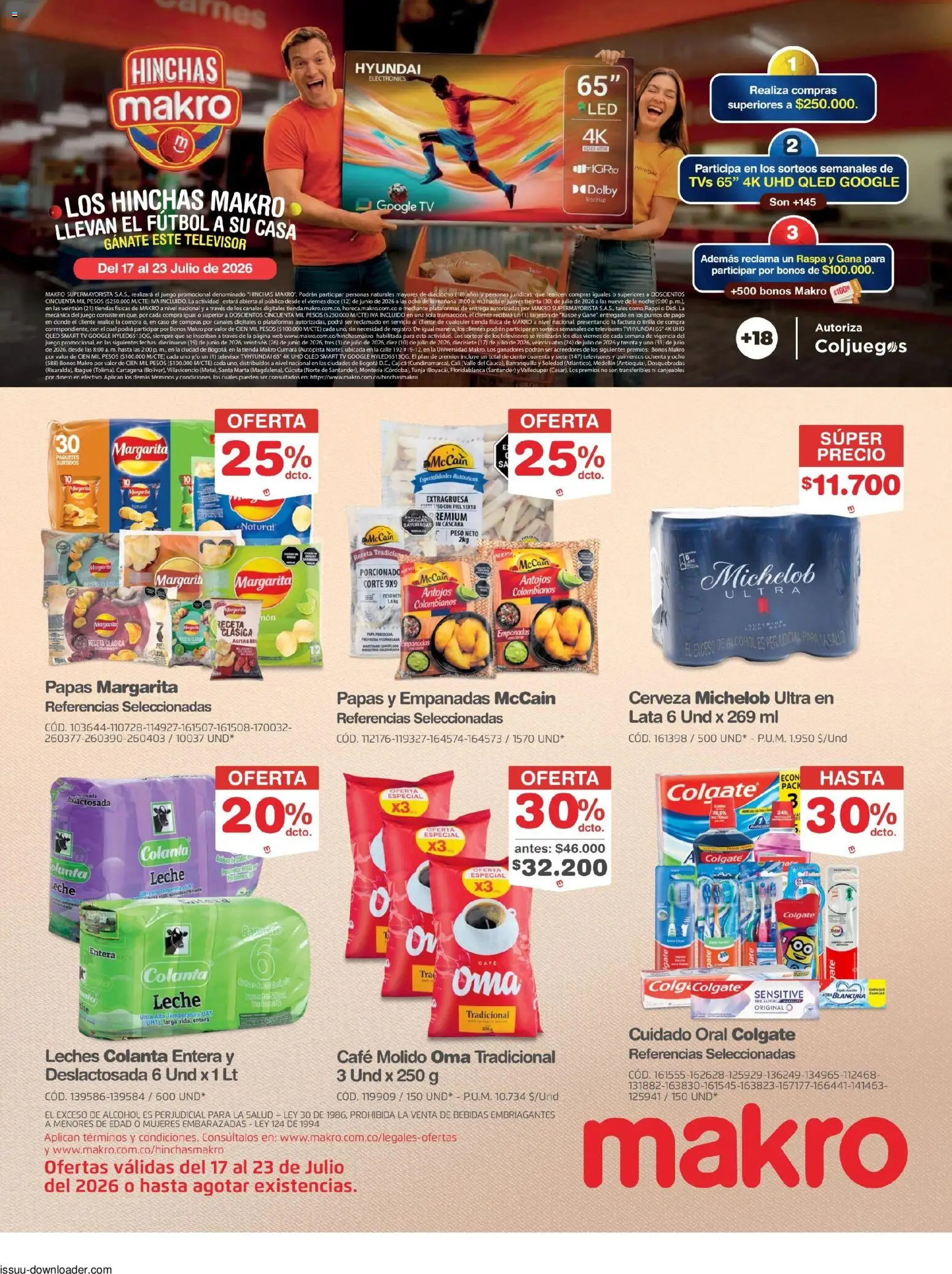  Vista previa del prospecto Makro catálogo hinchas del almacen Makro válida del 17/07/2026 al 23/07/2026 - Juego, Café, Papa, Televisor, Cerveza, Peso, Caso, Café molido