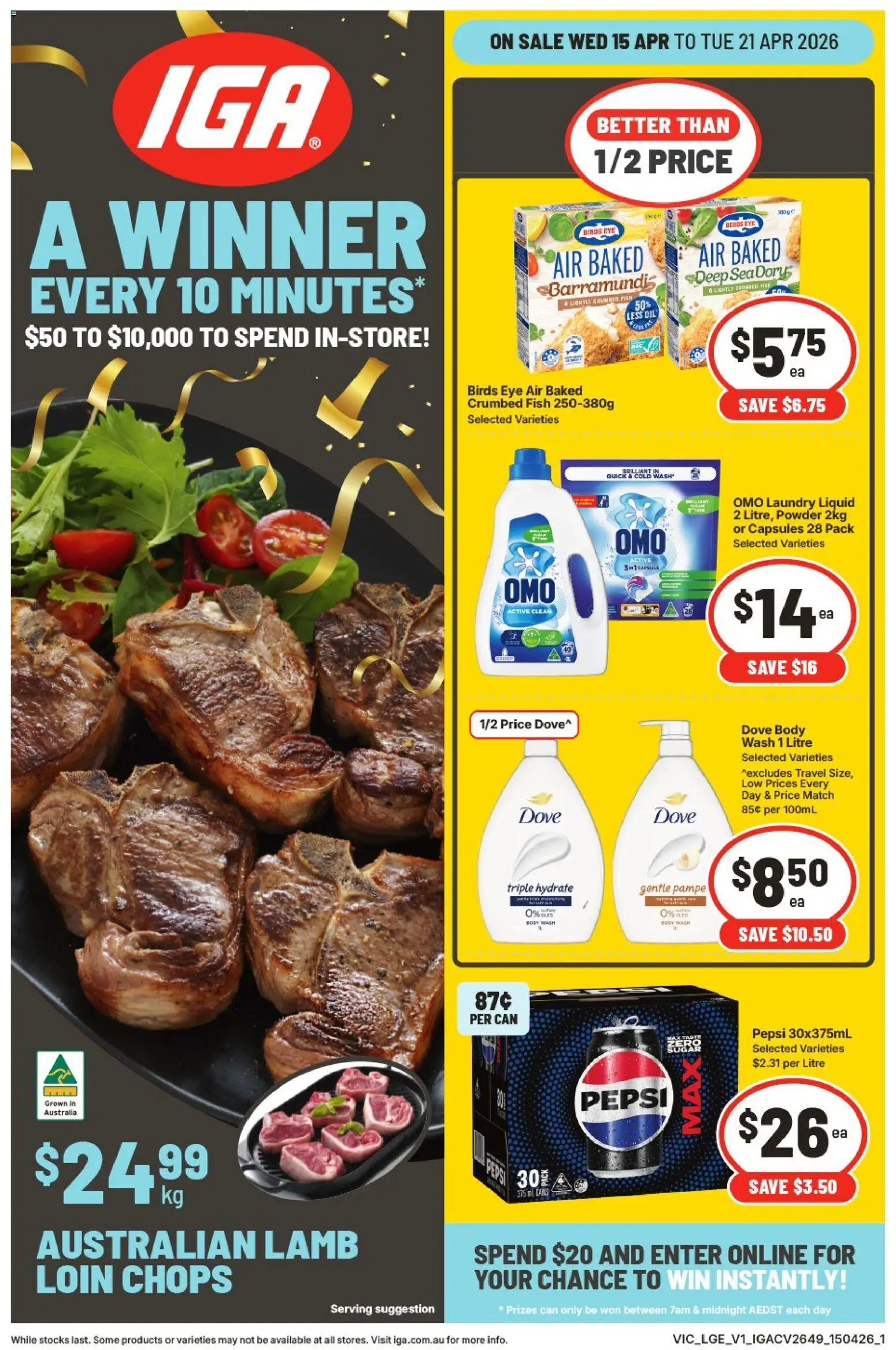 Preview of catalogue IGA catalogue VIC from shop IGA valid 15/04/2026 - Cups, Ingredients, Oil, Chicken, Fish, Tonic, Water, Lemon