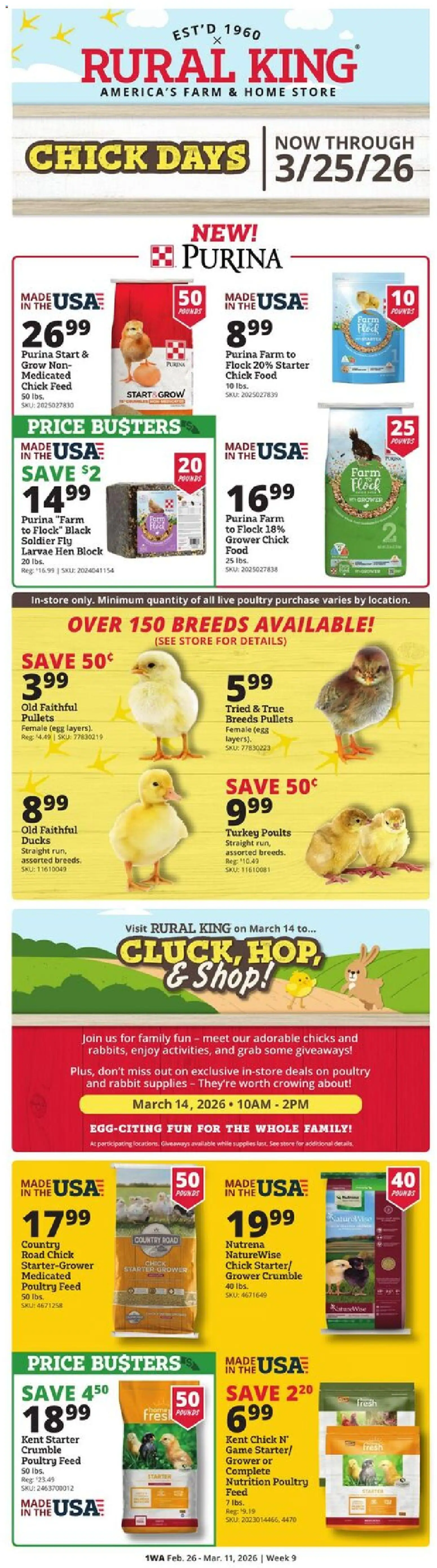 Ad Preview of Rural King Weekly Ad from 02/26/2026 - Game, Turkey, Rabbit, Poultry, Starter