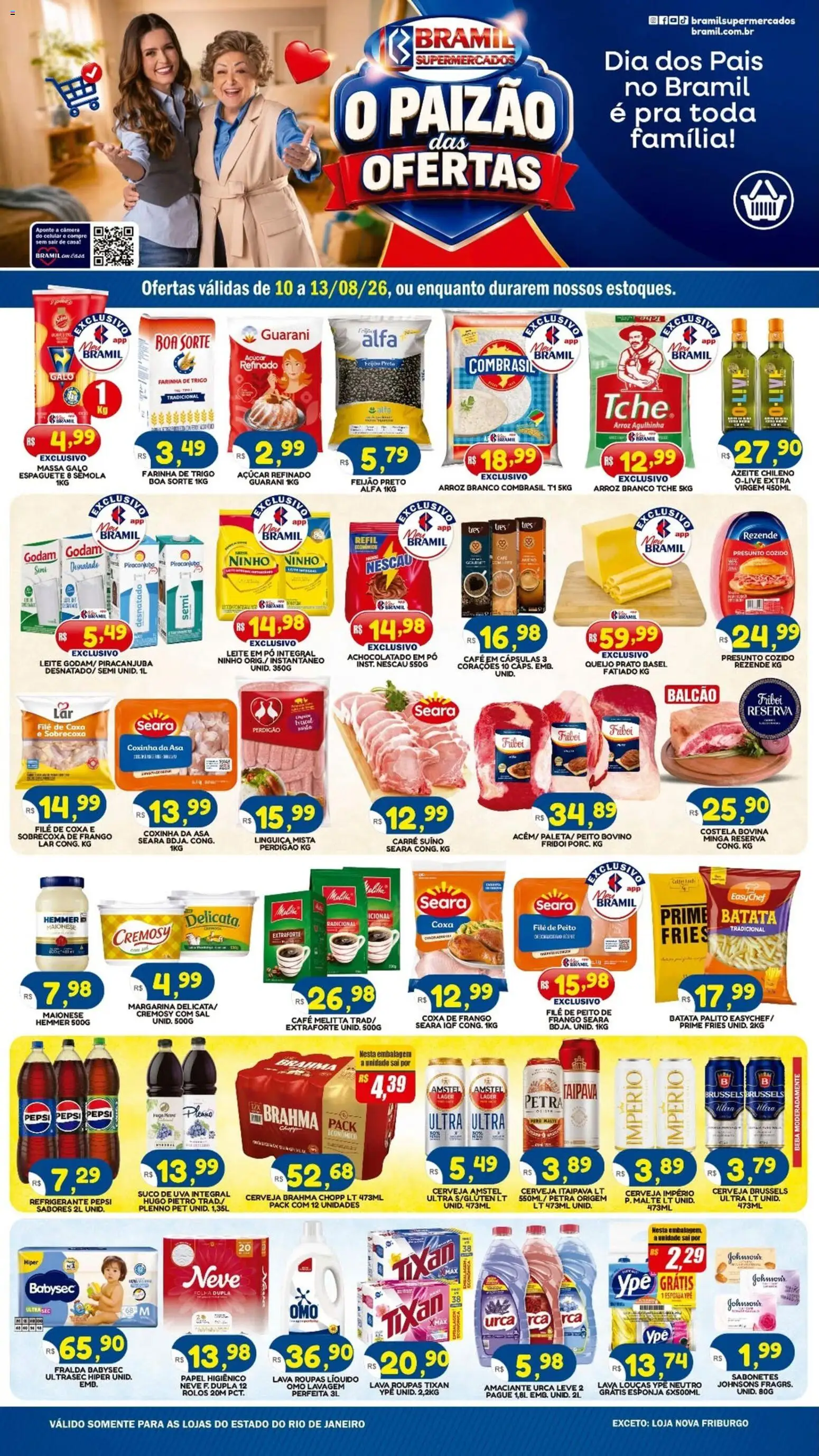 Pré-Visualização do folheto "Bramil Supermercados - Ofertas da semana" da loja Bramil Supermercados válido a partir de 10/08/2026 - Roupas, Feijão, Batata, Açúcar, Peito de frango, Farinha de trigo, Espaguete, Sobrecoxa de frango