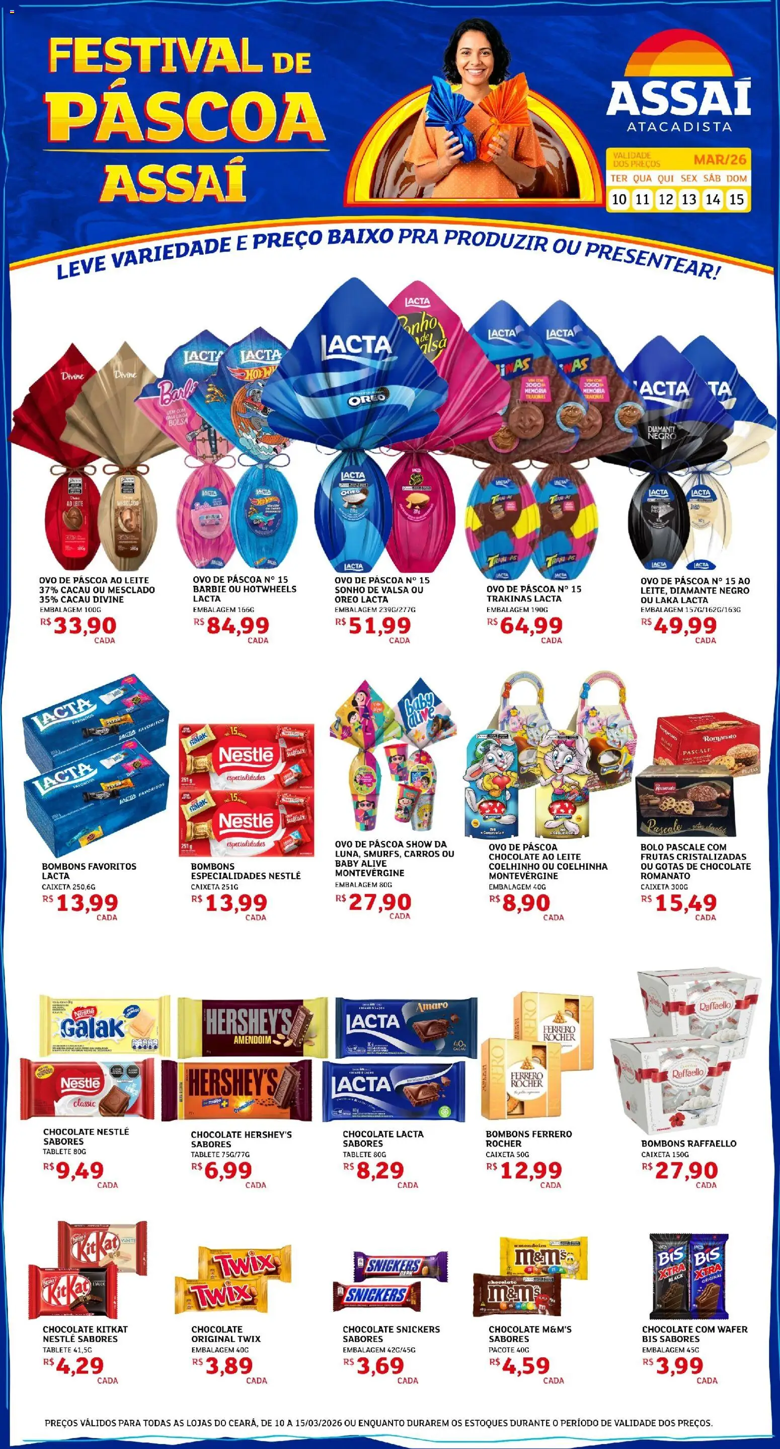 Pré-Visualização do folheto "Assaí Atacadista ofertas - CE" da loja Assaí Atacadista válido a partir de 10/03/2026 - Bolo, Frutas, Leite, Baixo, Chocolate Snickers, Twix, Especialidades, Frutas cristalizadas