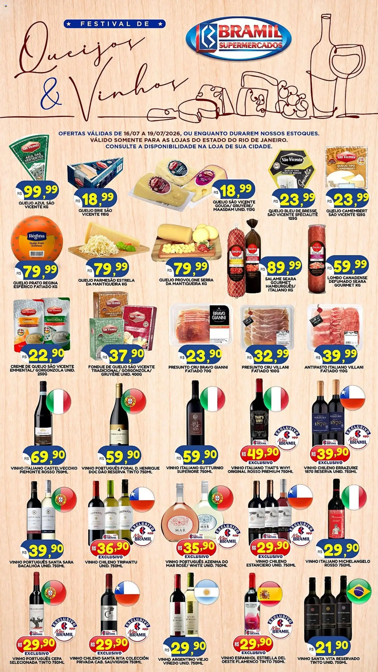 Pré-Visualização do folheto "Bramil Supermercados ofertas Queijos e Vinhos" da loja Bramil Supermercados válido a partir de 16/07/2026
