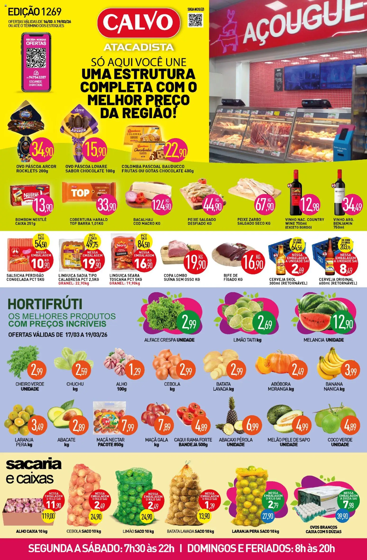 Pré-Visualização do folheto "Calvo Atacadista - Ofertas da semana" da loja Calvo Atacadista válido a partir de 16/03/2026 - Peixe, Ovos, Abóbora, Cebola, Benjamin, Bandeja, Melão, Lombo