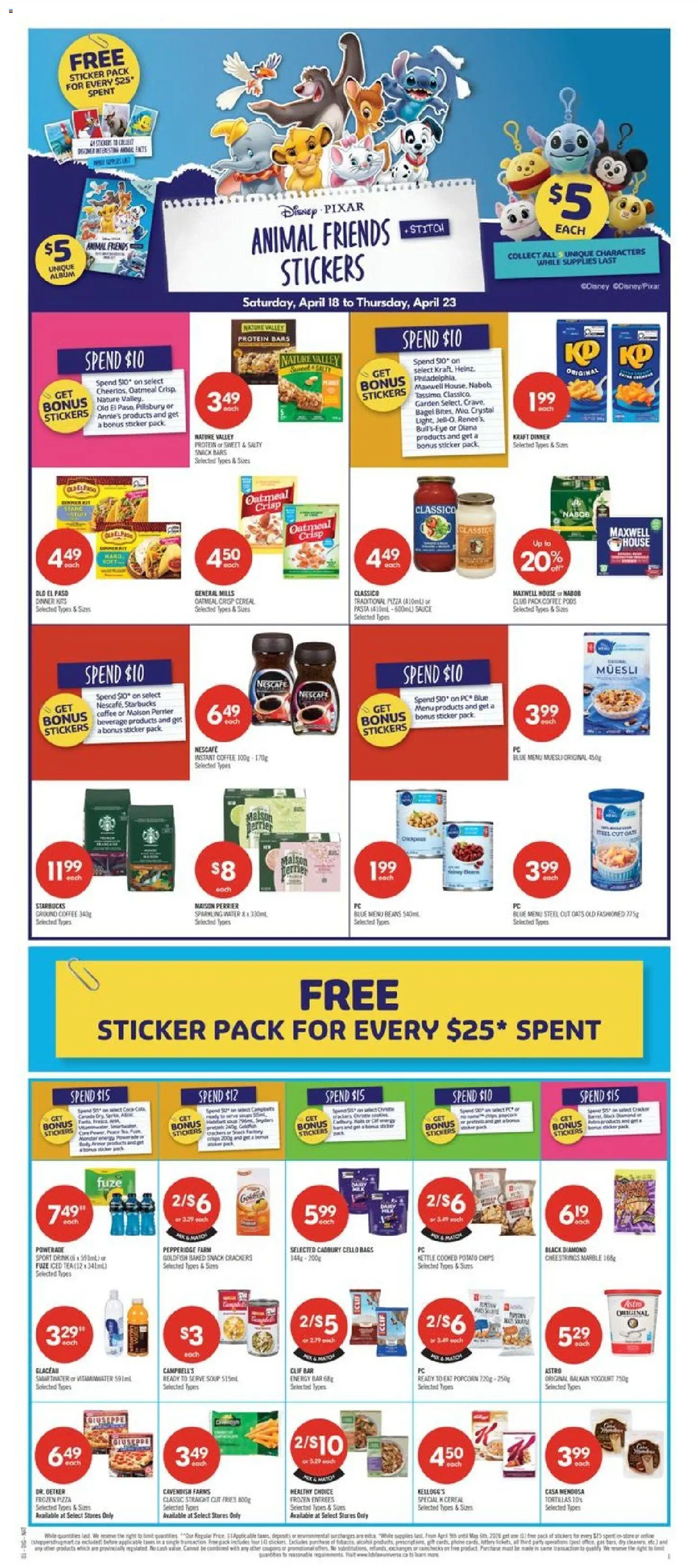 Preview of leaflet Shoppers weekly flyer / circulaire from shop Shoppers is valid from Apr 17, 2026 - Pizza, Pasta, PC, Popcorn, Tortillas, Oats, Muesli, Instant coffee