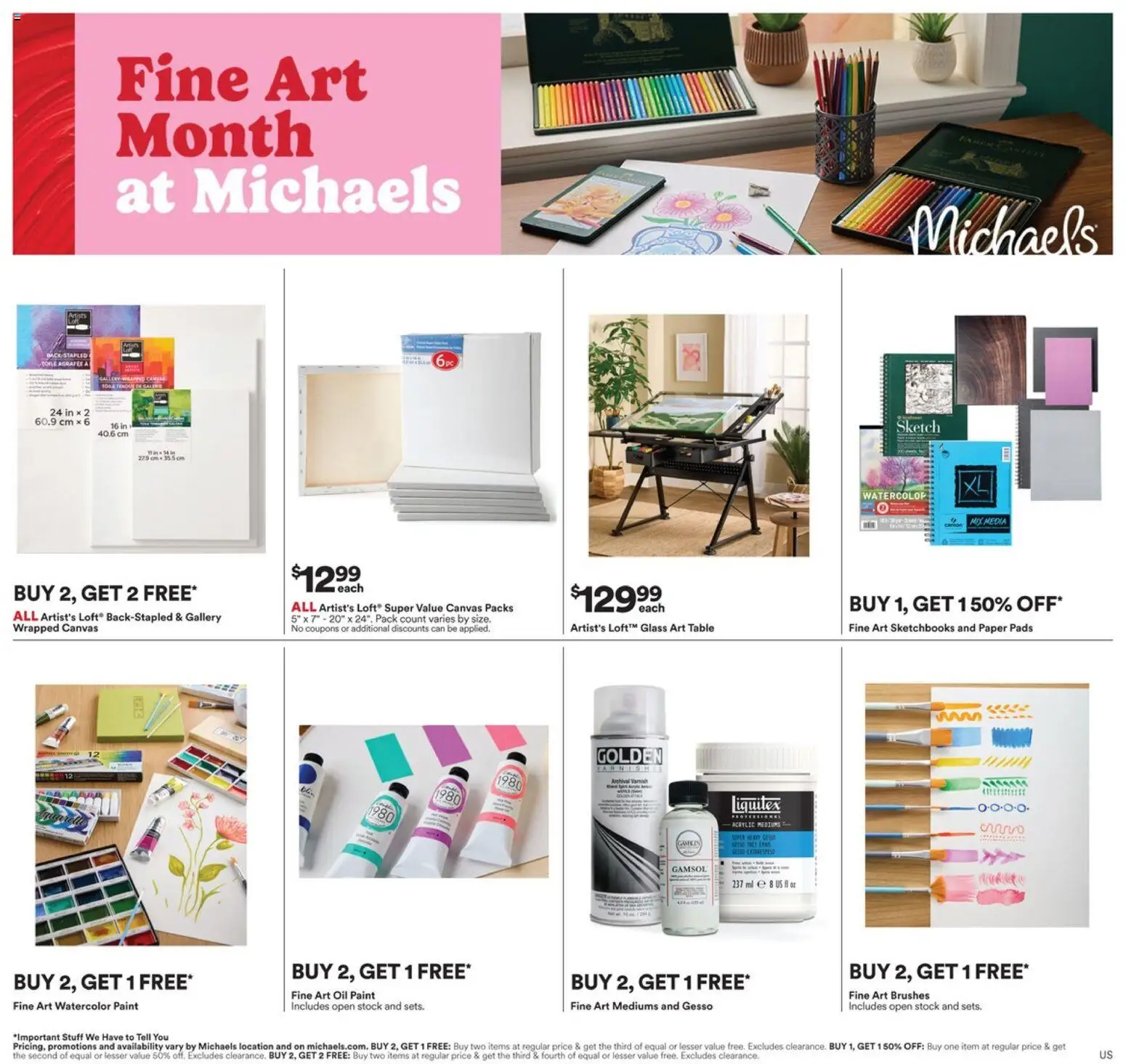 Ad Preview of Michaels Michaels Weekly Ad from 08/16/2026 - Canvas, Pads, Oil, Acrylic, Brushes, Watercolor, Table
