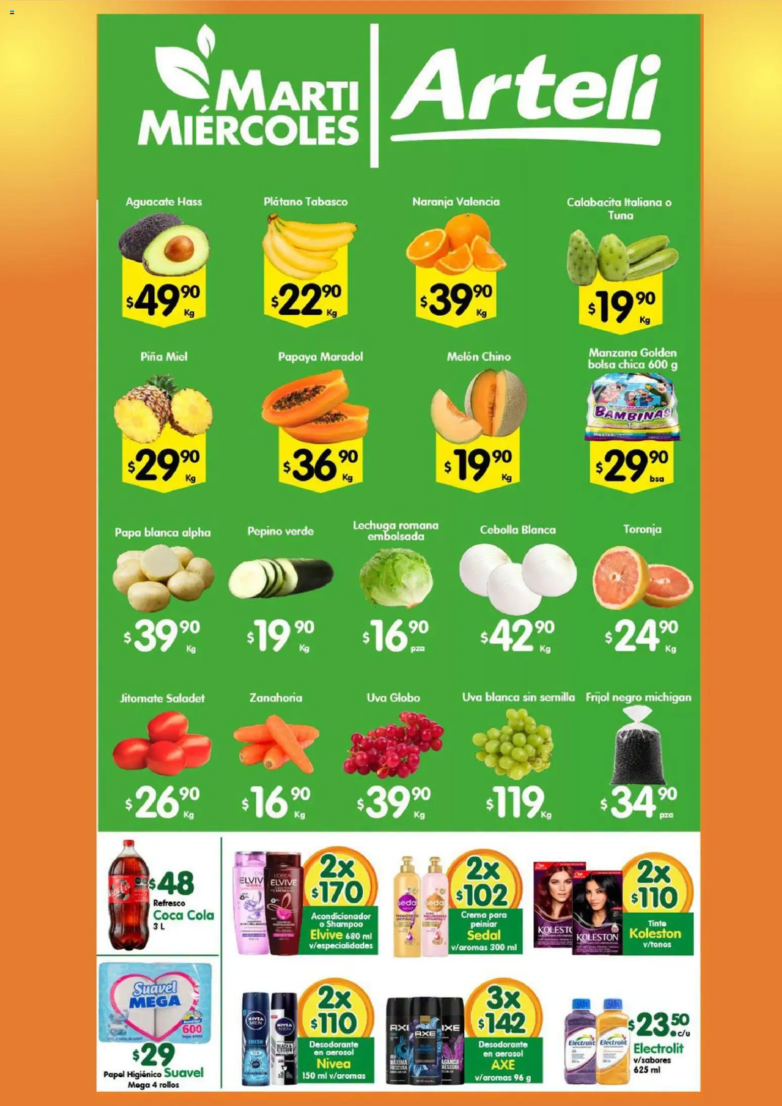 Vista previa las ofertas de la tienda Arteli - Arteli folleto desde el 01/09/2026 - Papa, Shampoo, Desodorante, Zanahoria, Papel higiénico, Acondicionador, Toronja, Calabacita
