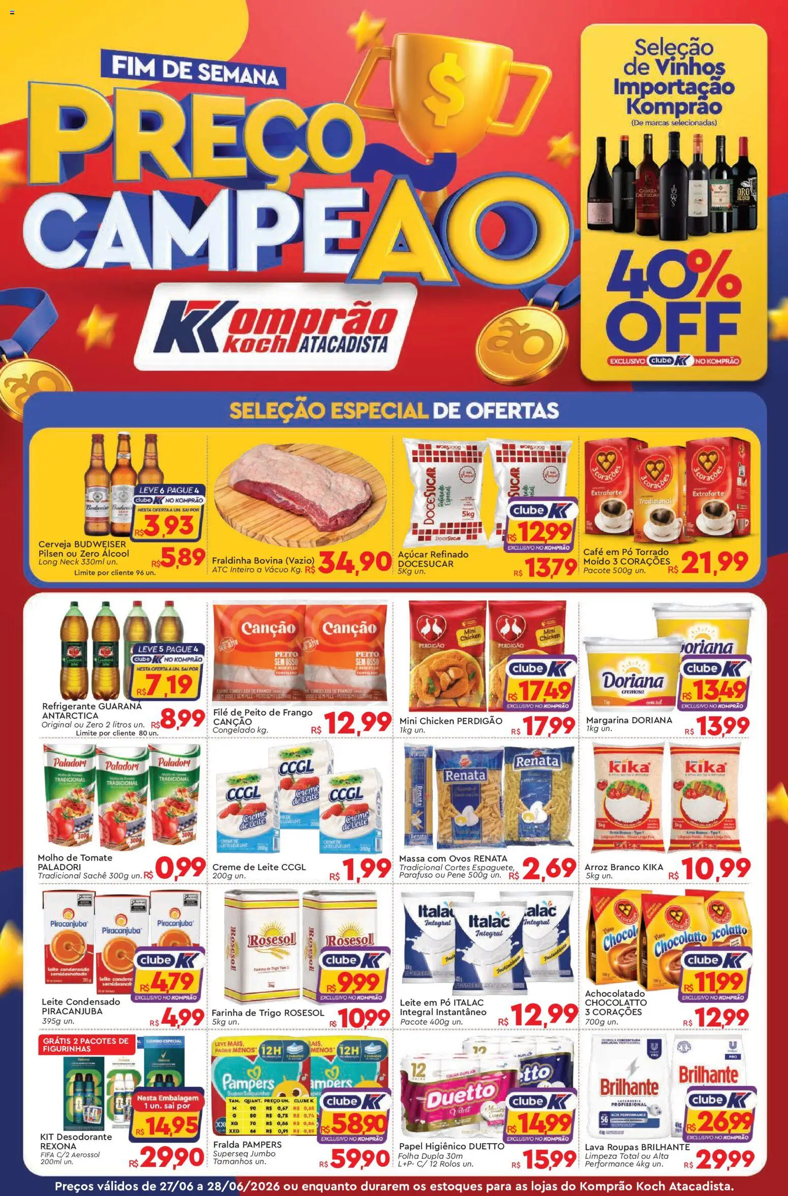 Pré-Visualização do folheto "Komprao Atacadista - Ofertas da semana" da loja Komprao Atacadista válido a partir de 27/06/2026 - Roupas, Leite condensado, Ovos, Creme de leite, Peito de frango, Farinha de trigo, Margarina, Doriana