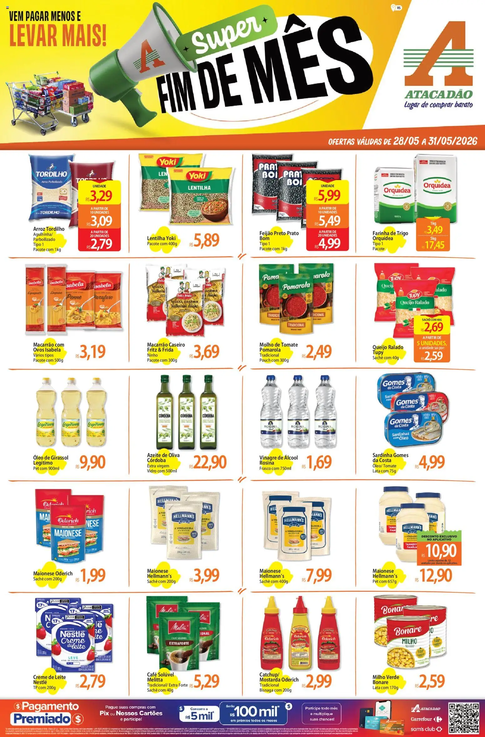 Pré-Visualização do folheto "Atacadão ofertas - RS" da loja Atacadão válido a partir de 28/05/2026 - Macarrão, Leite, Queijo, Massa, Maionese, Sardinhas, Sardinha, Vinagre
