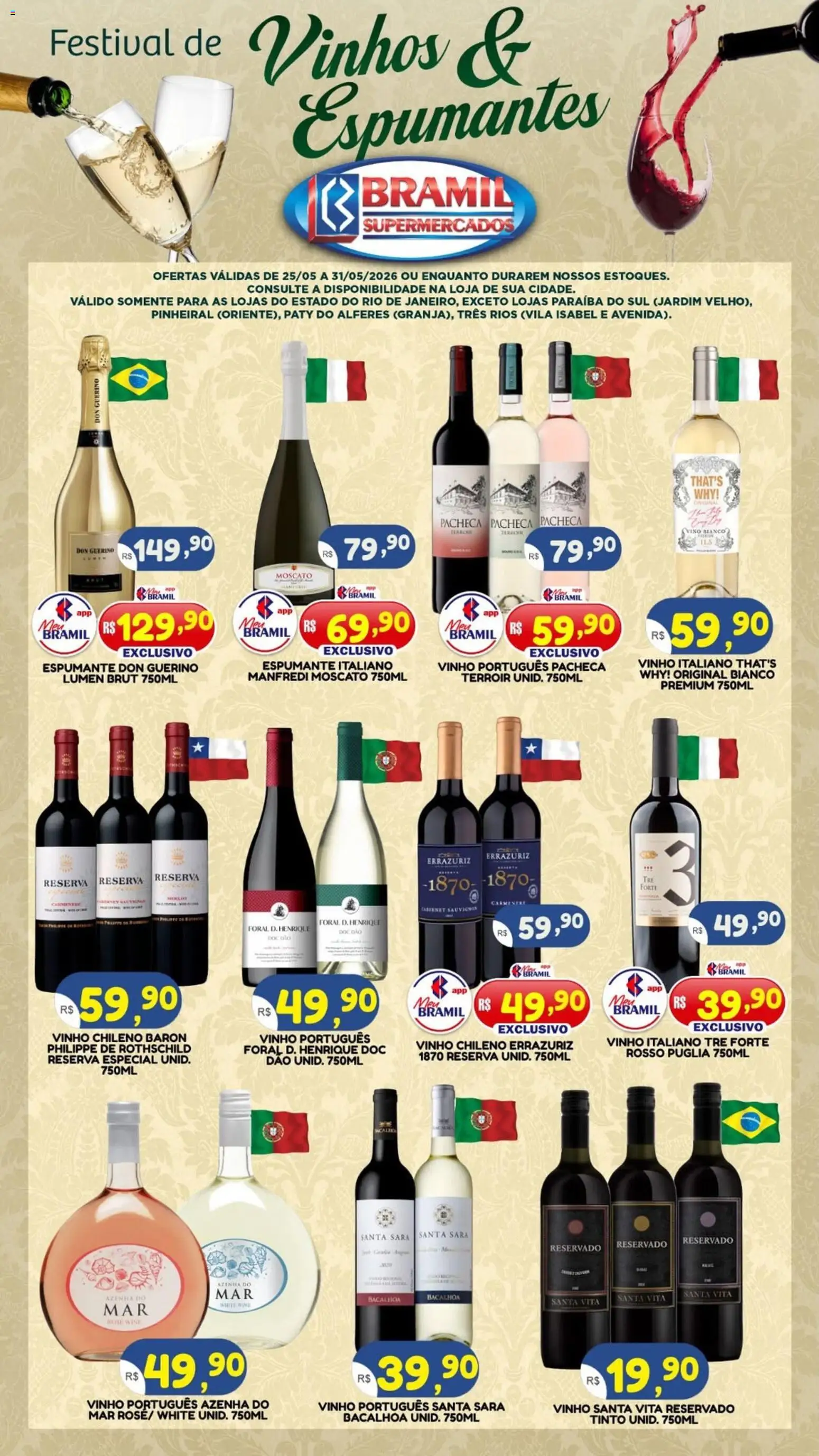 Pré-Visualização do folheto "Bramil Supermercados ofertas Vinhos e Espumantes" da loja Bramil Supermercados válido a partir de 25/05/2026