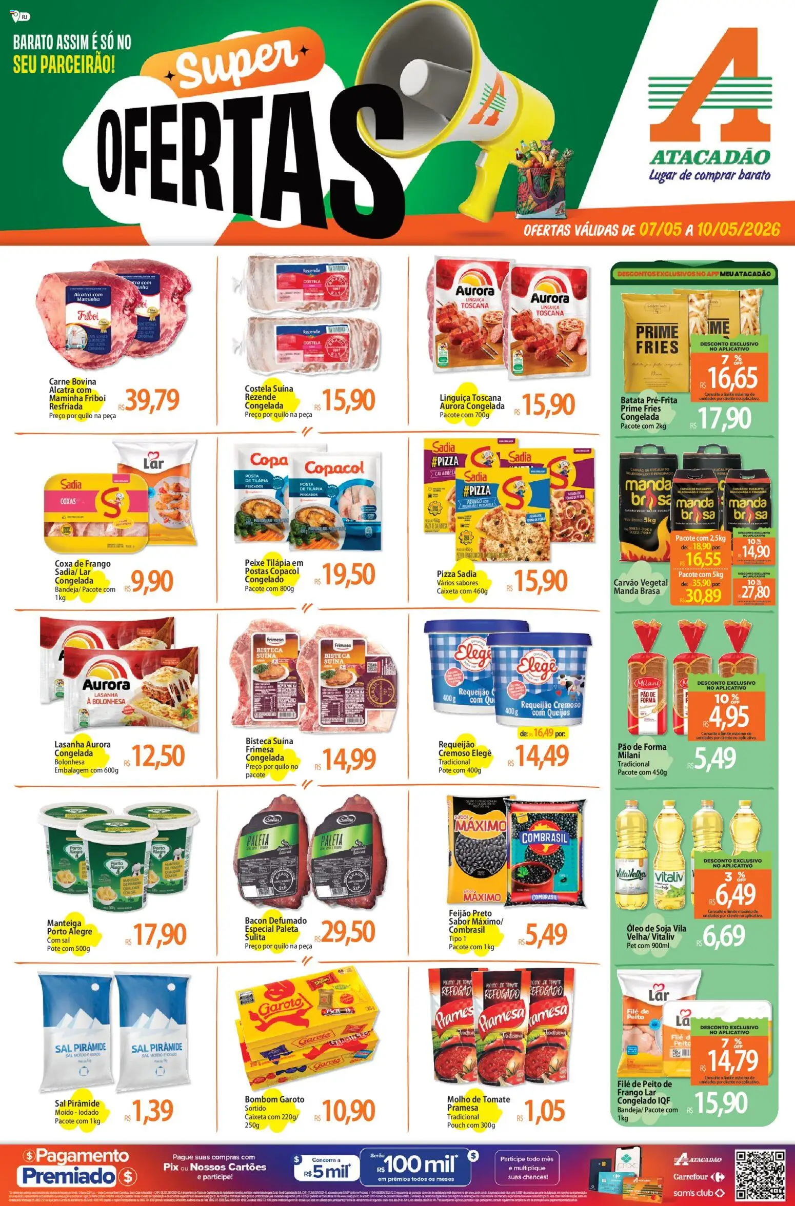 Pré-Visualização do folheto "Atacadão ofertas - RJ" da loja Atacadão válido a partir de 07/05/2026 - Pizza, Óleo, Pão, Manteiga, Bacon, Linguiça, Carne bovina, Maminha