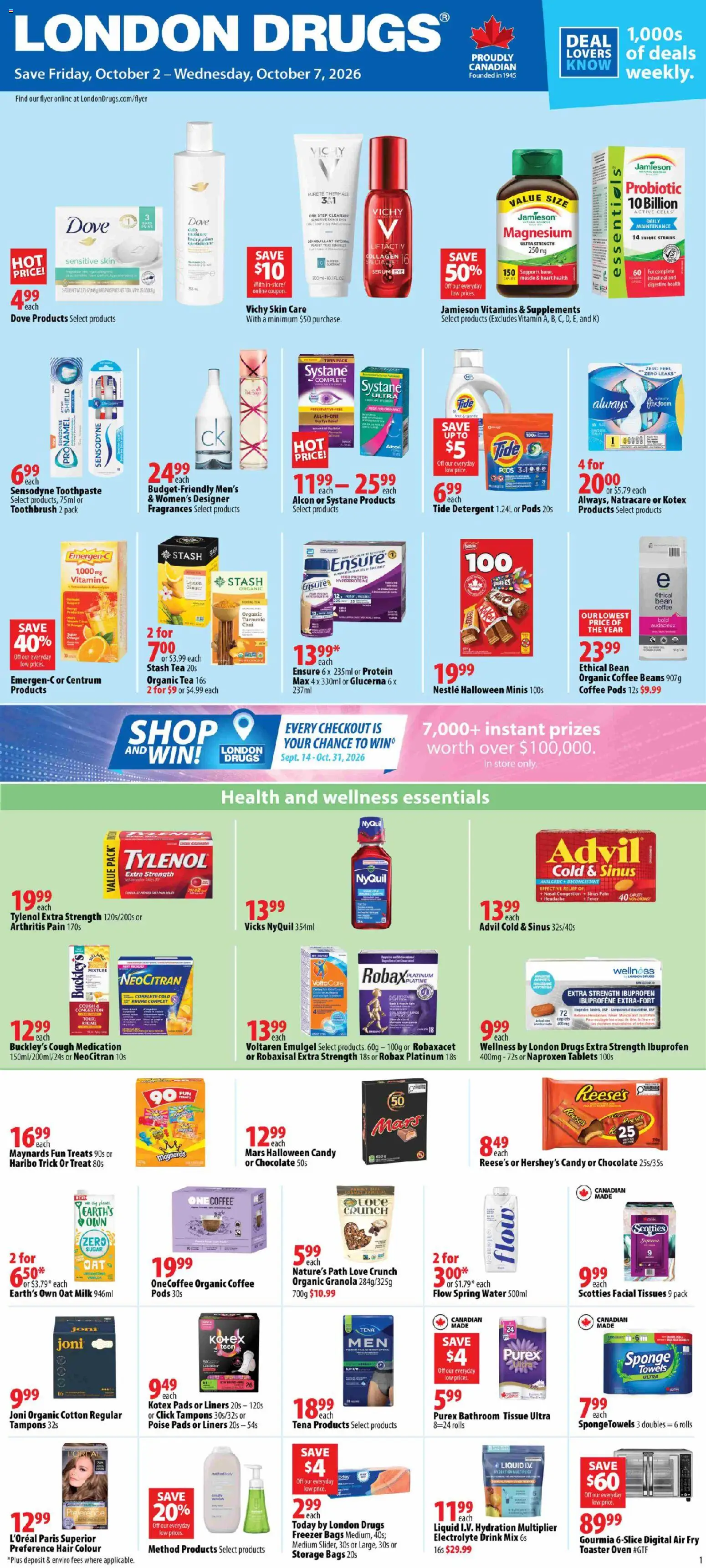 Preview of leaflet London Drugs weekly flyer / circulaire from shop London Drugs is valid from Oct 02, 2026 - Coffee, Beans, Sugar, Spring water, Oven, Coffee beans, Toothpaste, Tissues