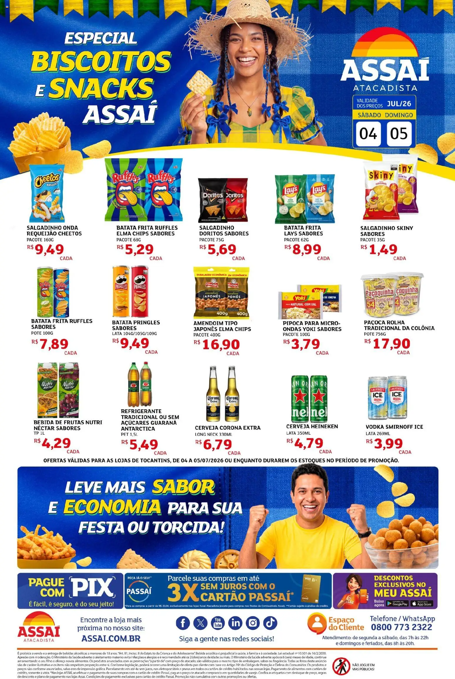 Pré-Visualização do folheto "Assaí Atacadista ofertas - TO" da loja Assaí Atacadista válido a partir de 04/07/2026 - Telefone, Heineken, Cerveja, Sal, Amendoim, Pneus, Base, Guaraná