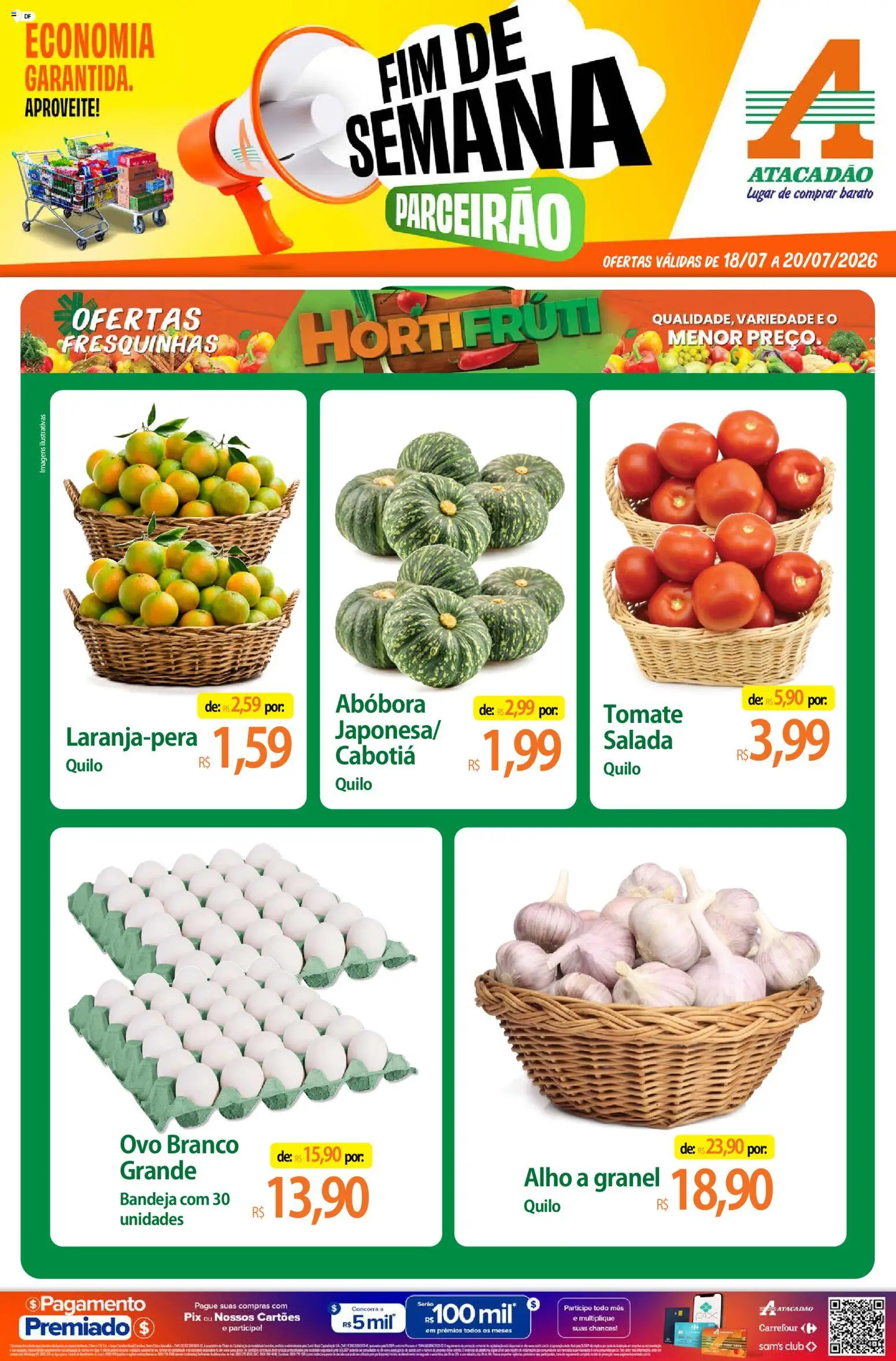 Pré-Visualização do folheto "Atacadão ofertas - DF" da loja Atacadão válido a partir de 18/07/2026 - Abóbora, Tomate, Salada, Bandeja, Alho