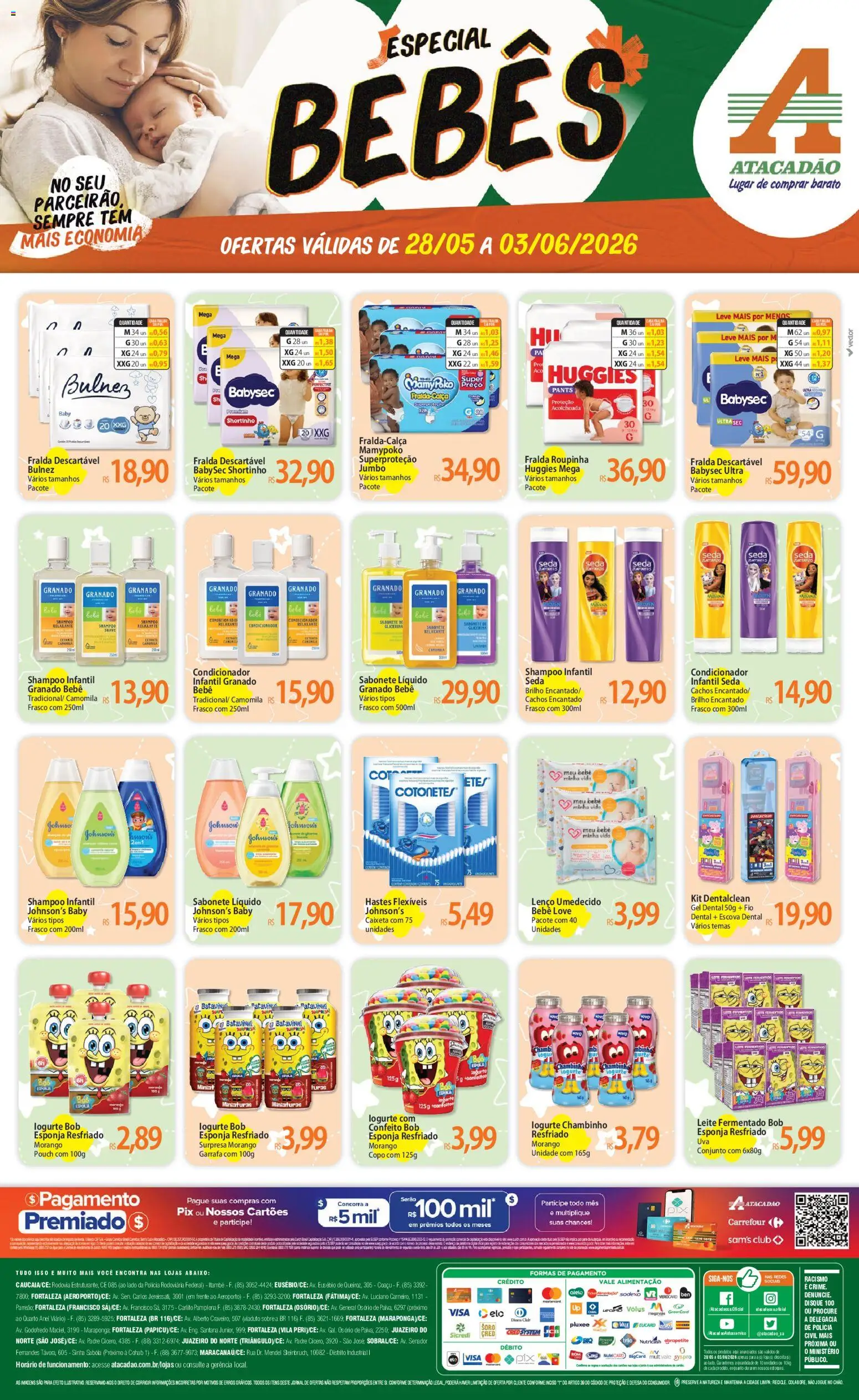 Pré-Visualização do folheto "Atacadão ofertas - CE" da loja Atacadão válido a partir de 28/05/2026 - Shampoo, Iogurte, Lenço umedecido, Leite, Sabonete, Pó, Condicionador, Leite fermentado