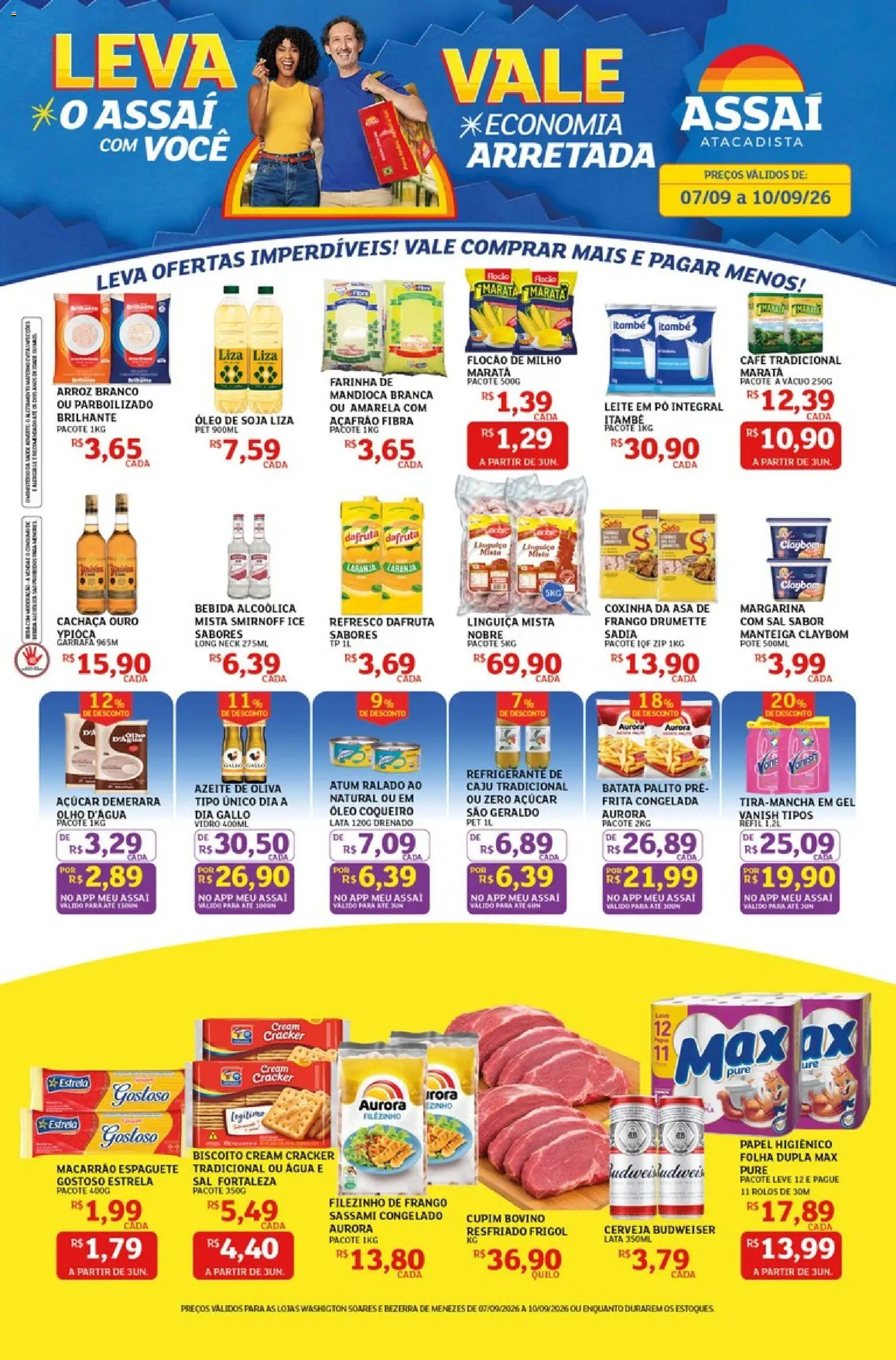 Pré-Visualização do folheto "Assaí Atacadista ofertas - CE" da loja Assaí Atacadista válido a partir de 07/09/2026 - Macarrão, Biscoito, Frango, Soja, Açúcar, Mandioca, Papel higiênico, Linguiça