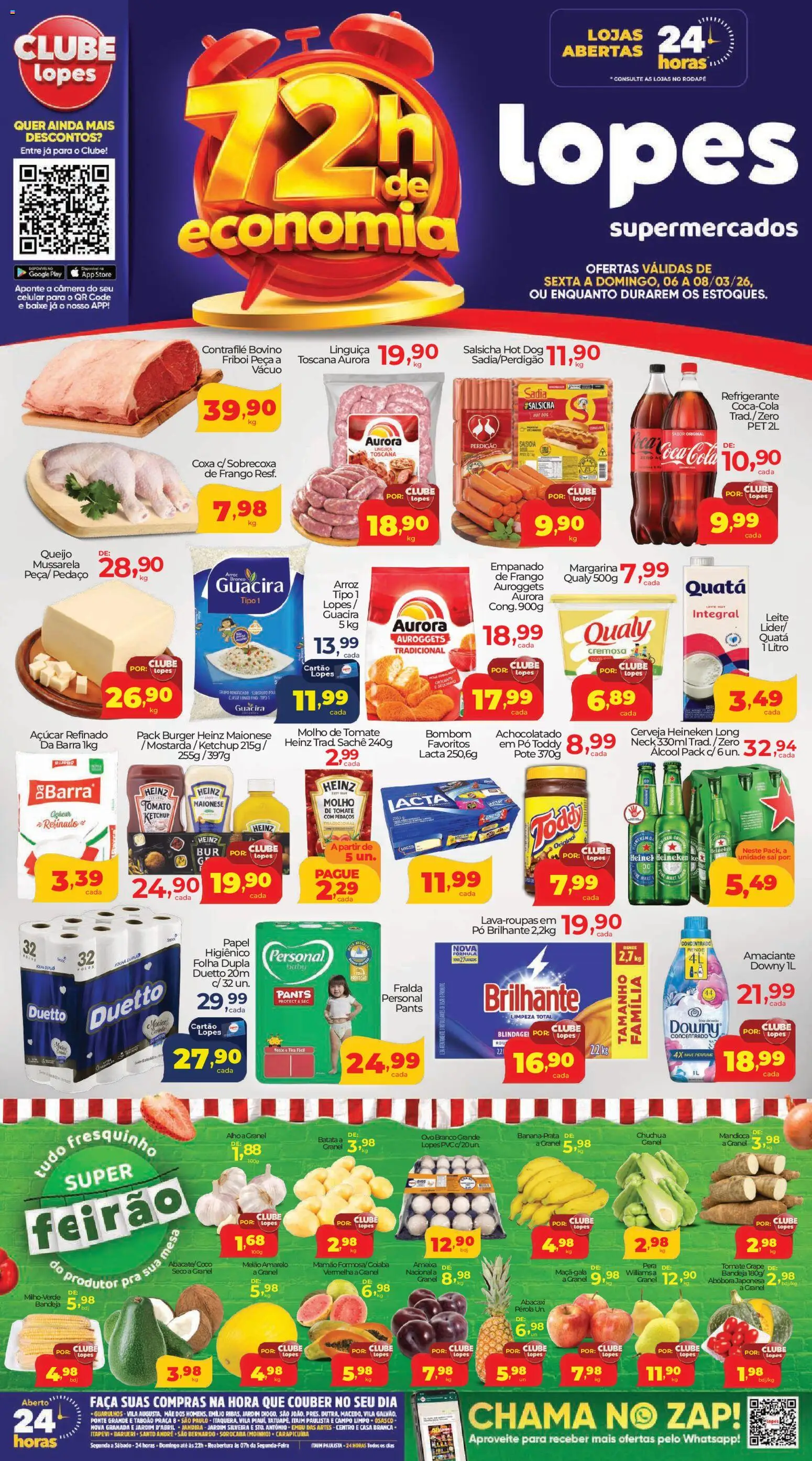 Pré-Visualização do folheto "Lopes Supermercados - Ofertas da semana" da loja Lopes Supermercados válido a partir de 06/03/2026 - Heineken, Abacaxi, Leite, Tomate, Mandioca, Bombom, Rodapé, Molho de tomate