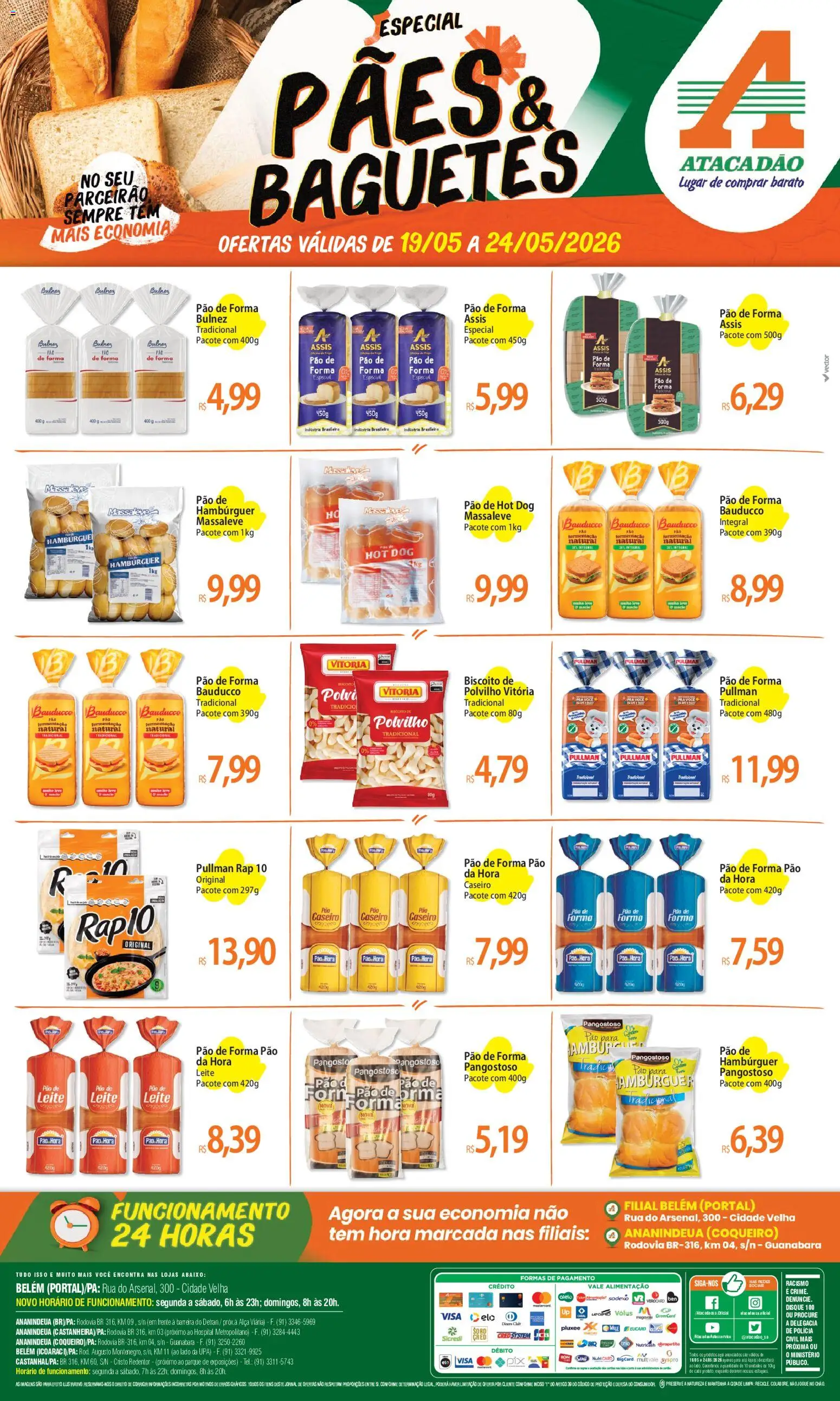 Pré-Visualização do folheto "Atacadão ofertas - PA" da loja Atacadão válido a partir de 19/05/2026 - Hambúrguer, Pão, Biscoito, Leite, Pão de forma, Pó, Polvilho