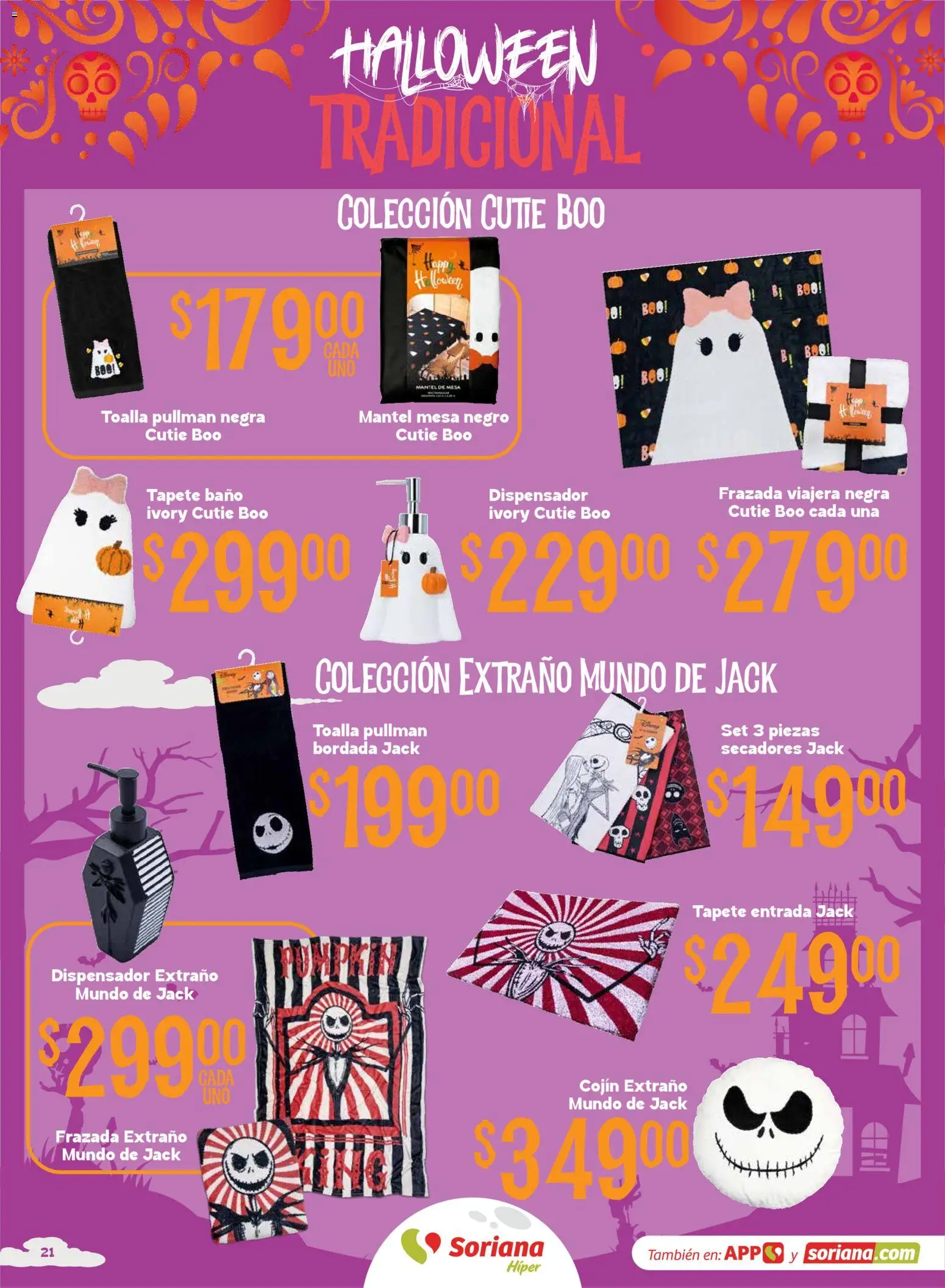 Vista previa las ofertas de la tienda Soriana - Soriana Híper - Halloween y Día de muertos desde el 01/10/2026 - Baño, Mesa, Toalla, Tapete, Mantel