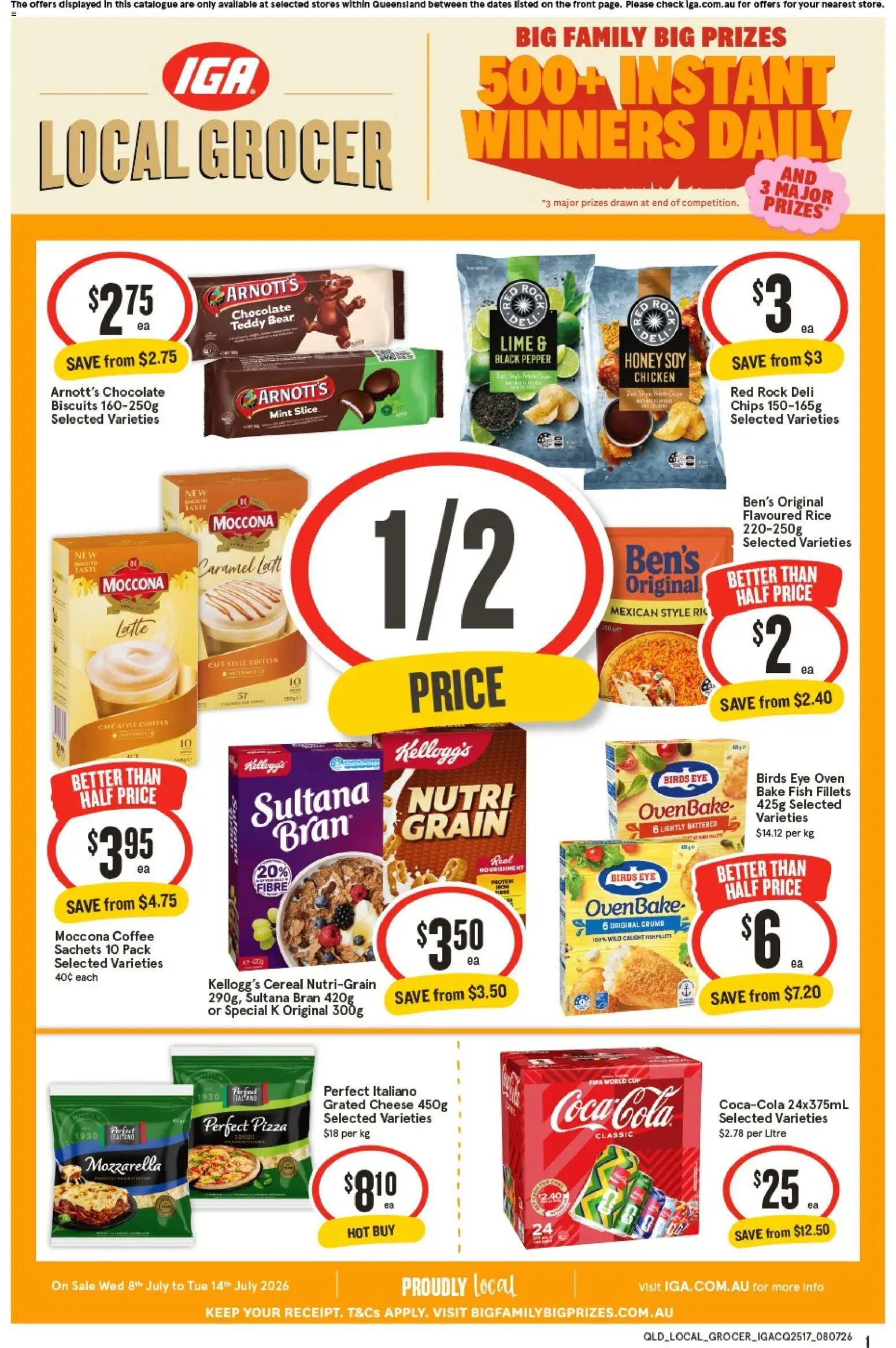 Preview of catalogue IGA Local Grocer QLD Local Grocer from shop IGA valid 08/07/2026 - Coffee, Chocolate, Pizza, Fish, Chips, Sachets, Moccona, Oven