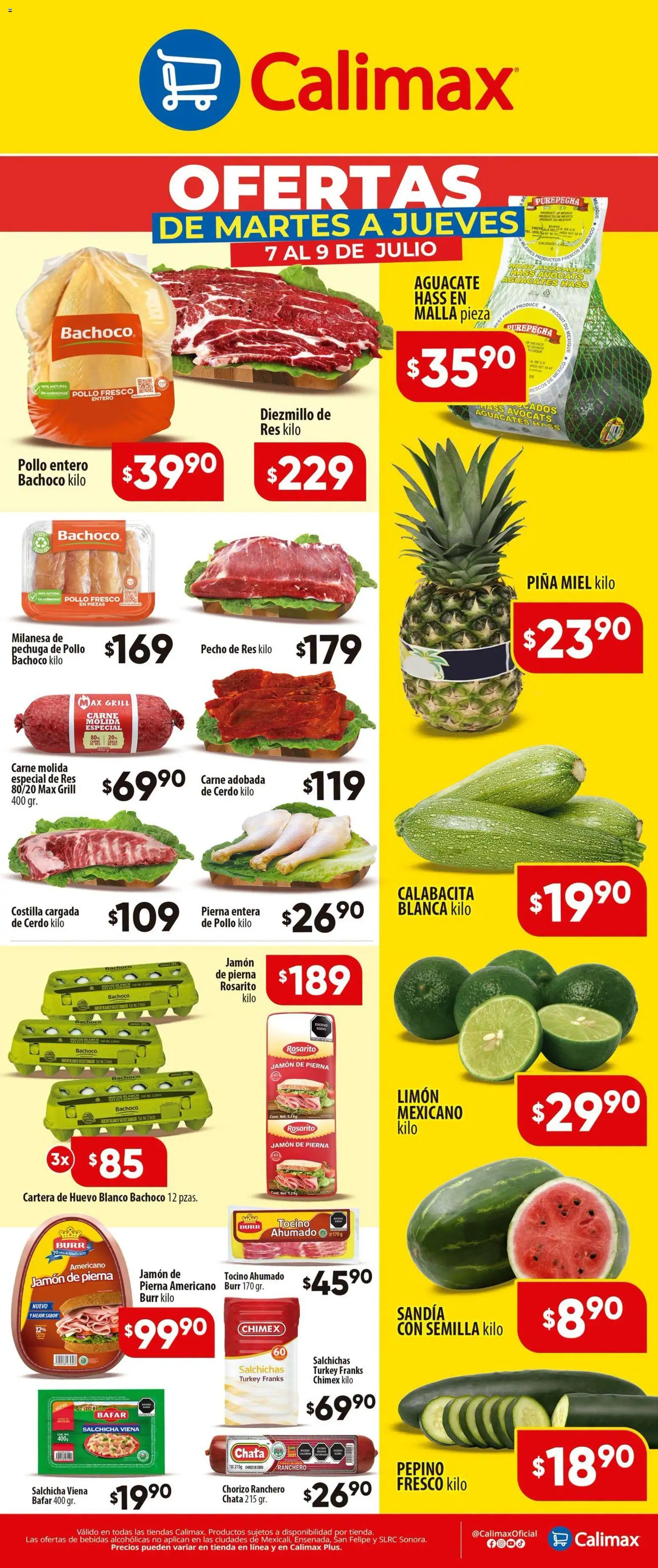 Vista previa las ofertas de la tienda Calimax - Calimax folleto desde el 07/07/2026 - Limón, Huevo, Cerdo, Miel, Jamón, Chorizo, Calabacita, Carne molida