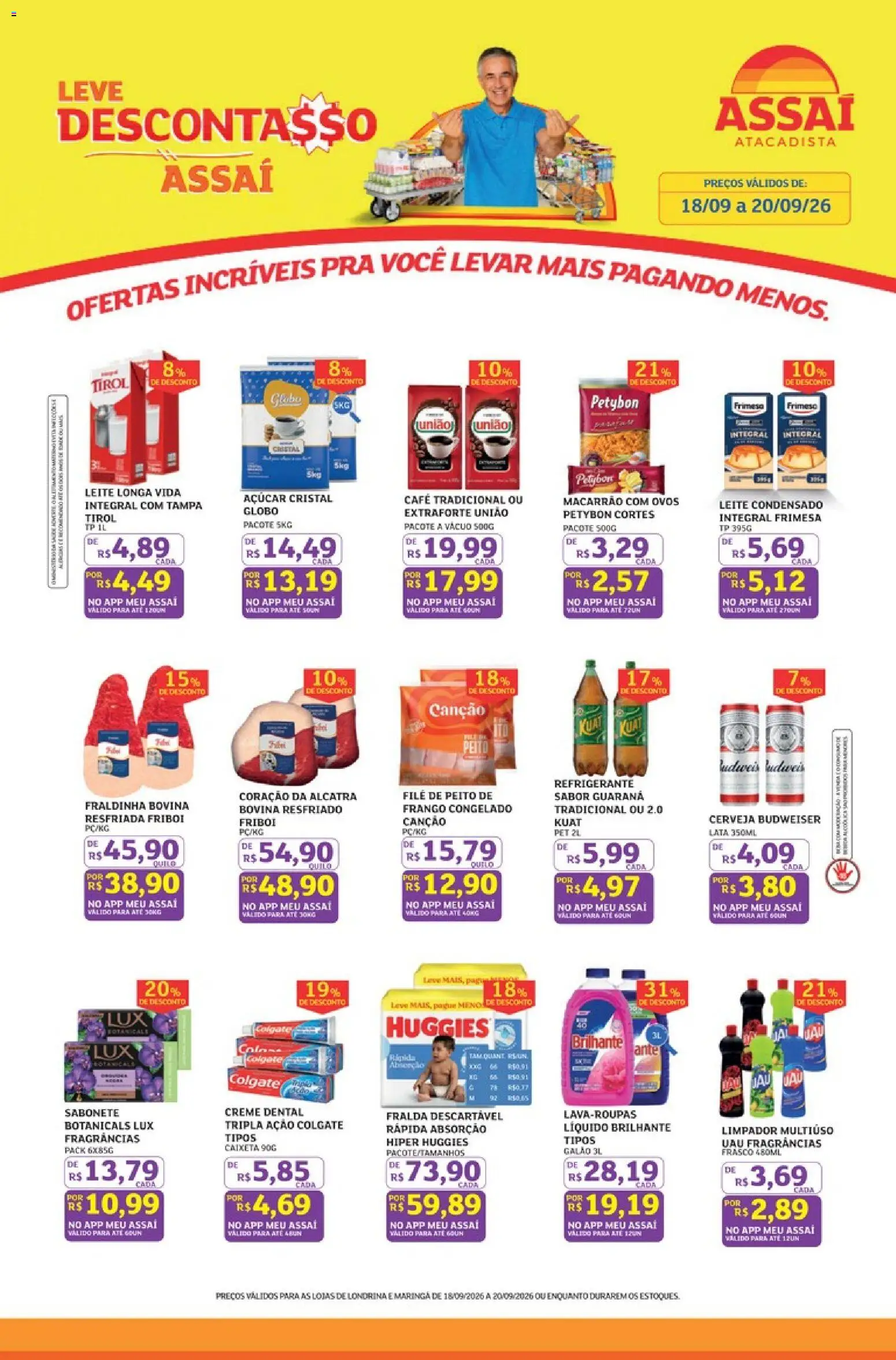 Pré-Visualização do folheto "Assaí Atacadista ofertas - PR" da loja Assaí Atacadista válido a partir de 18/09/2026 - Café, Macarrão, Leite condensado, Ovos, Leite, Frango, Fraldinha, Alcatra