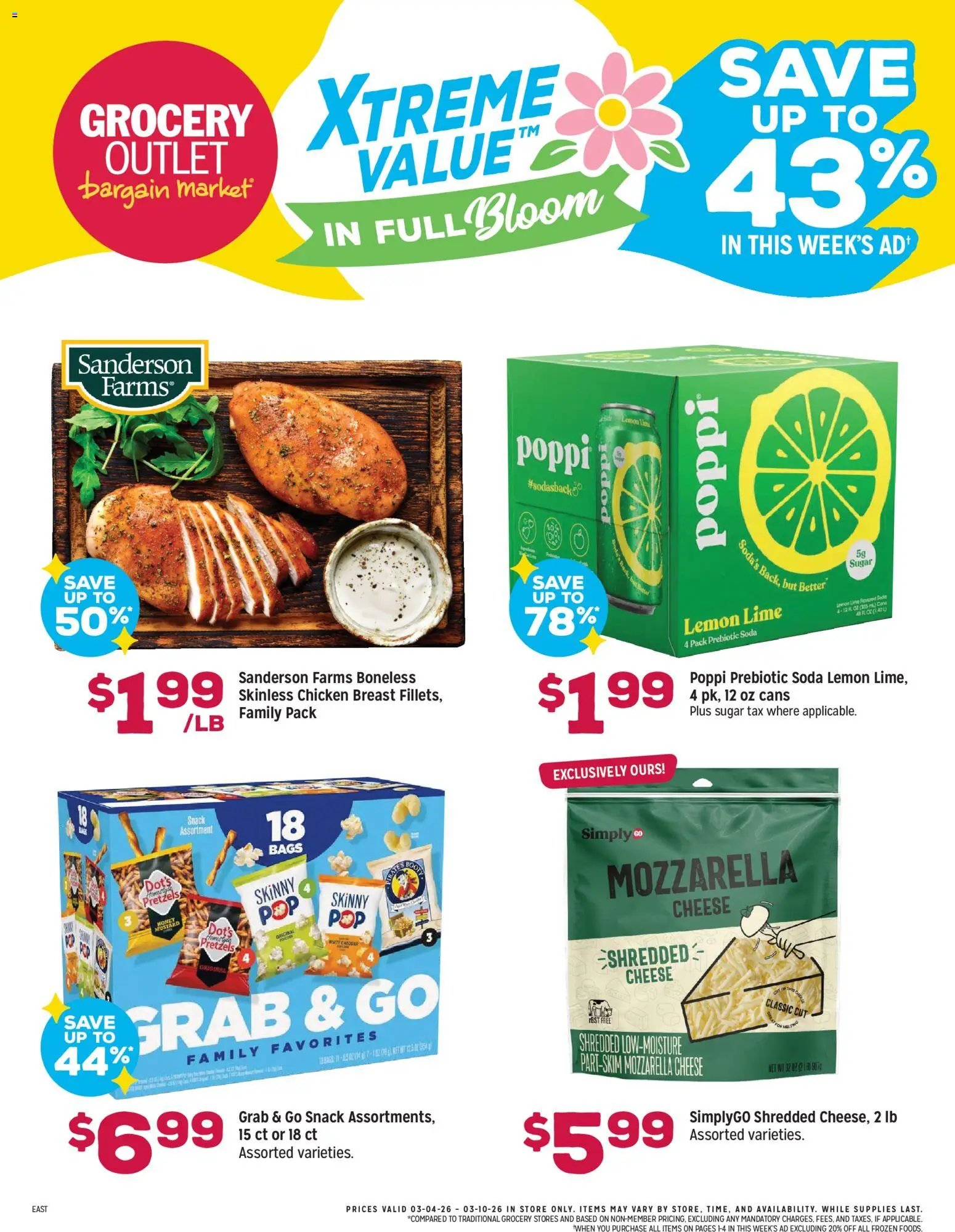 Ad Preview of Grocery Outlet Grocery Outlet Weekly Ad - PA from 03/04/2026 - Cheese, Lemon, Sugar, Lime, Mozzarella, Chicken
