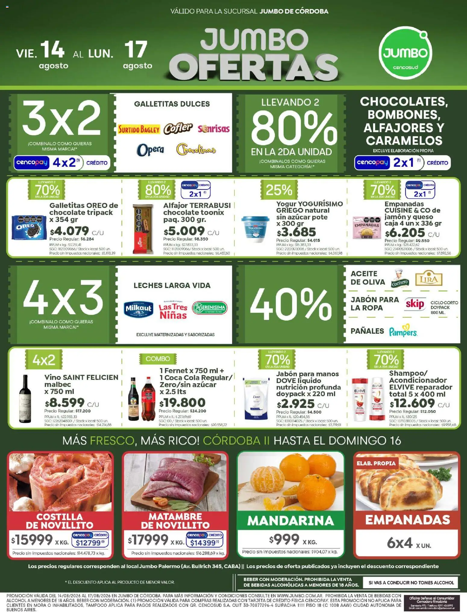 Vista previa del folleto de la tienda Jumbo válido desde el 13/08/2026 - Teléfono, Fernet, Alcohol, Galletitas, Aceite, Oreo, Dulces, Acondicionador
