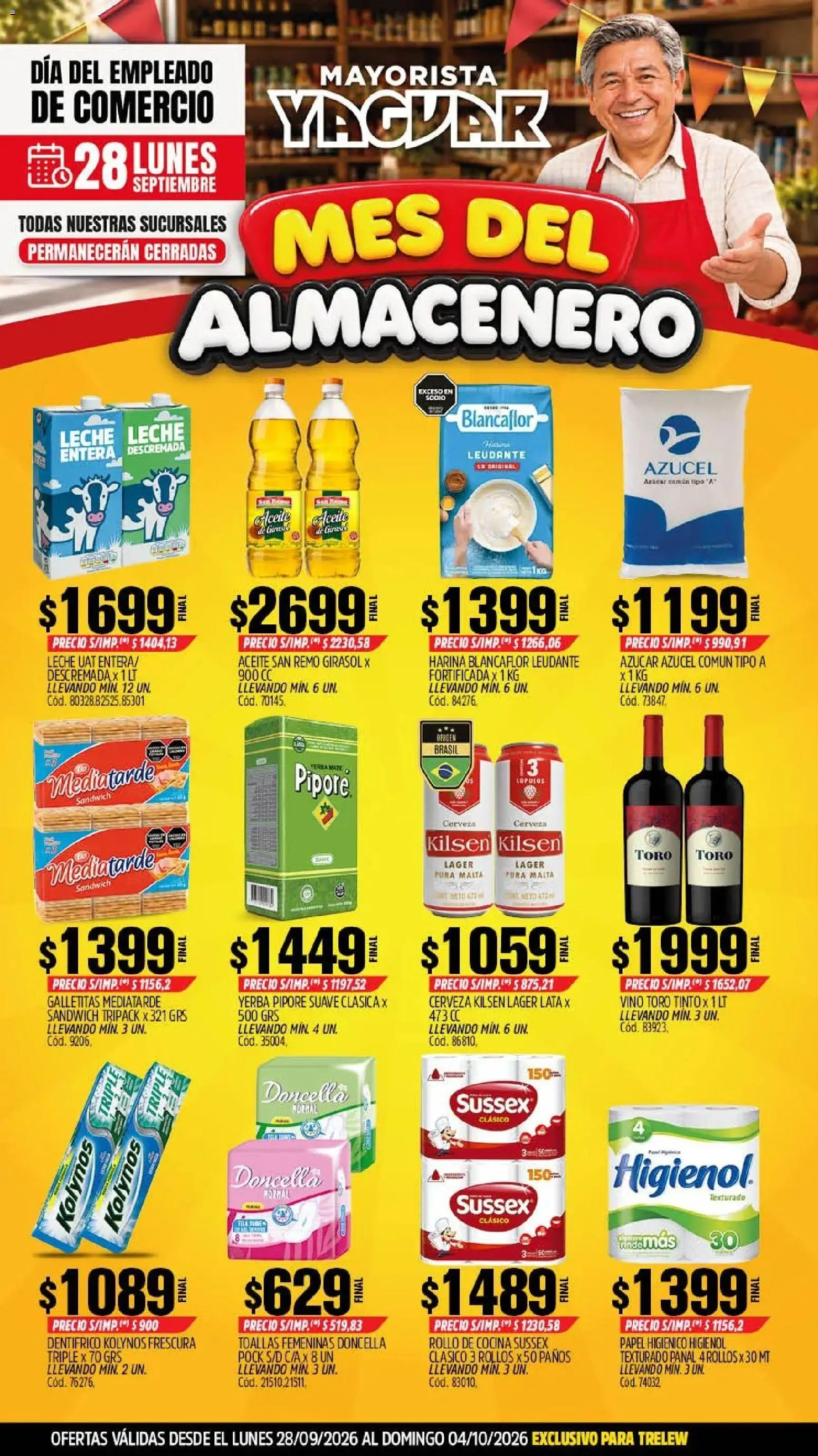 Vista previa del folleto de la tienda Yaguar válido desde el 28/09/2026 - Cocina, Cerveza, Vino, Azucar, Harina, Leche, Toallas, Leche entera