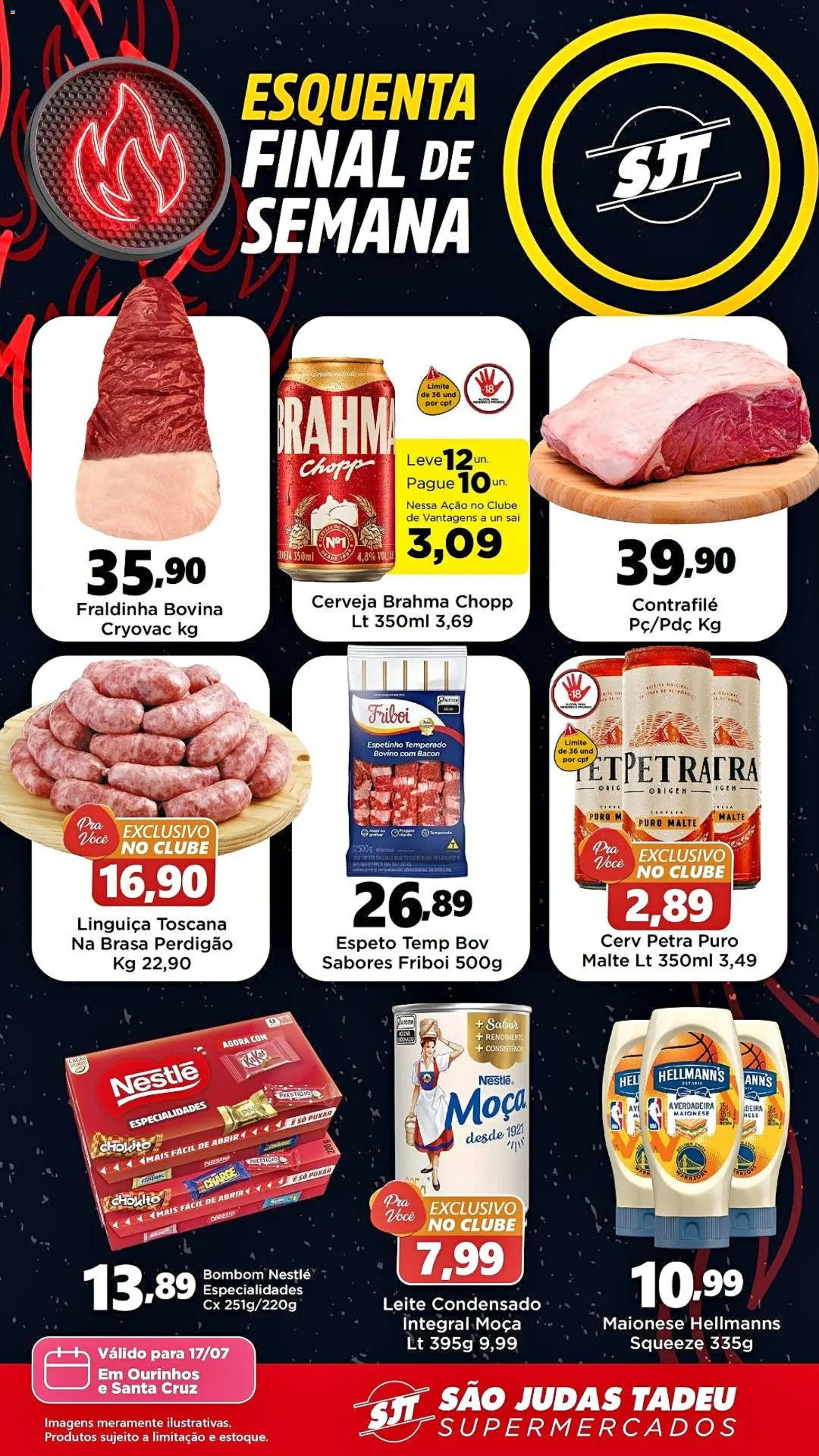 Pré-Visualização do folheto "São Judas Tadeu - Ofertas da semana" da loja São Judas Tadeu válido a partir de 17/07/2026 - Cerveja, Leite condensado, Leite, Maionese, Bacon, Bombom, Fraldinha, Especialidades