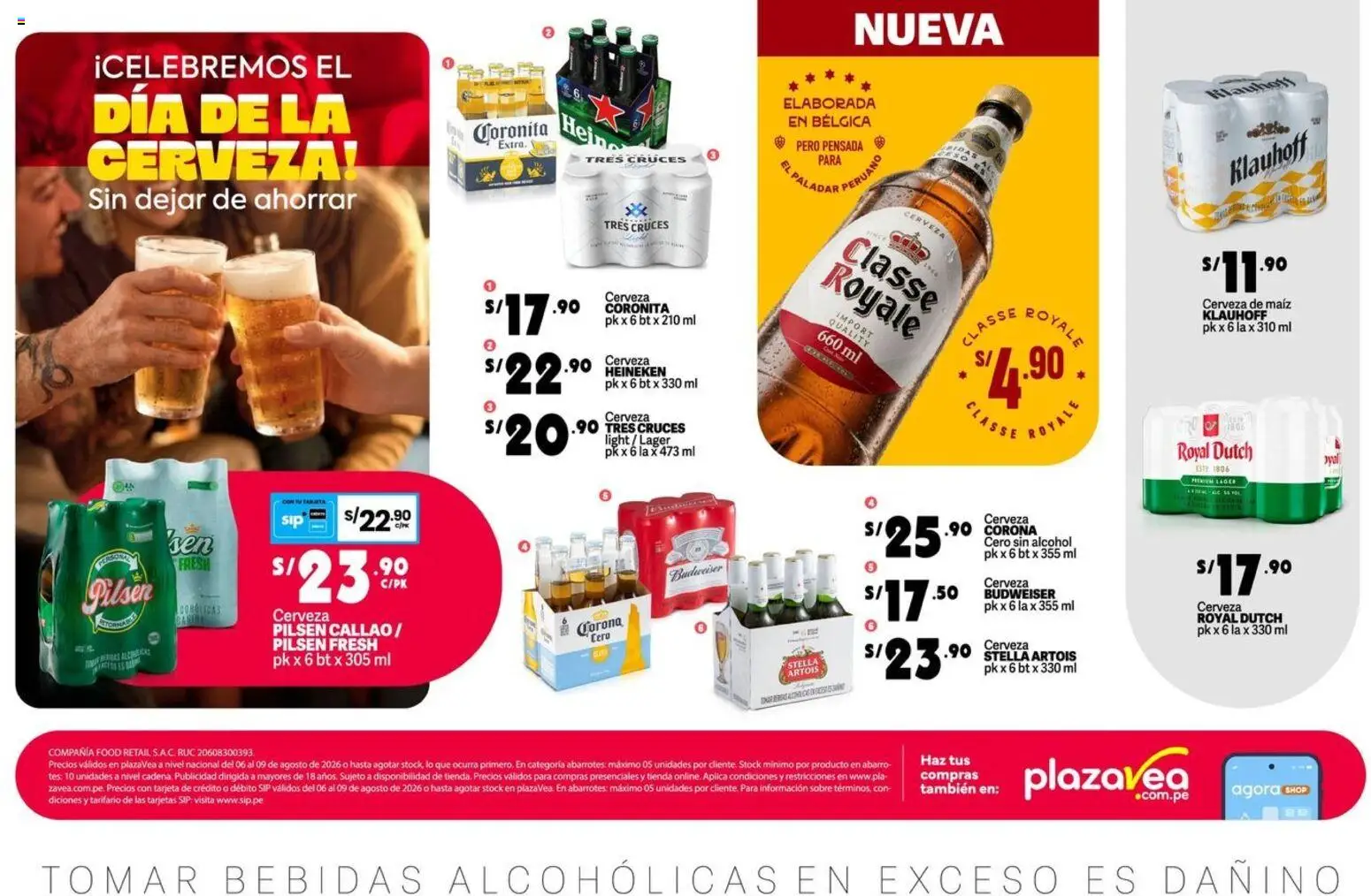 Vista previa de Catálogo Plaza Vea - AVISO DÍA DE LA CERVEZA de la tienda Plaza Vea válido desde 06/08/2026 - Alcohol, Maíz, Cerveza, Bebidas, Cerveza Heineken