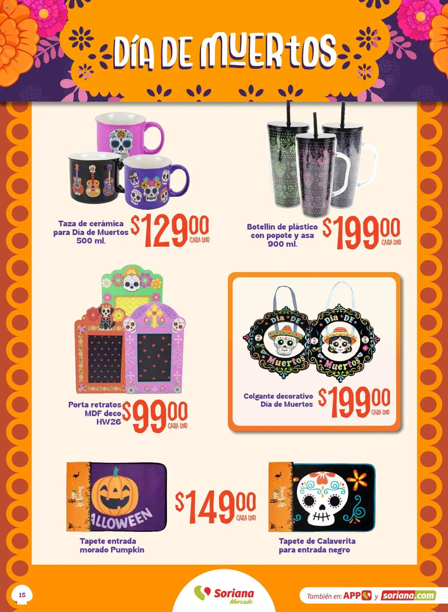 Vista previa las ofertas de la tienda Soriana - Soriana Mercado - Halloween y Día de muertos desde el 01/10/2026 - Taza, Tapete