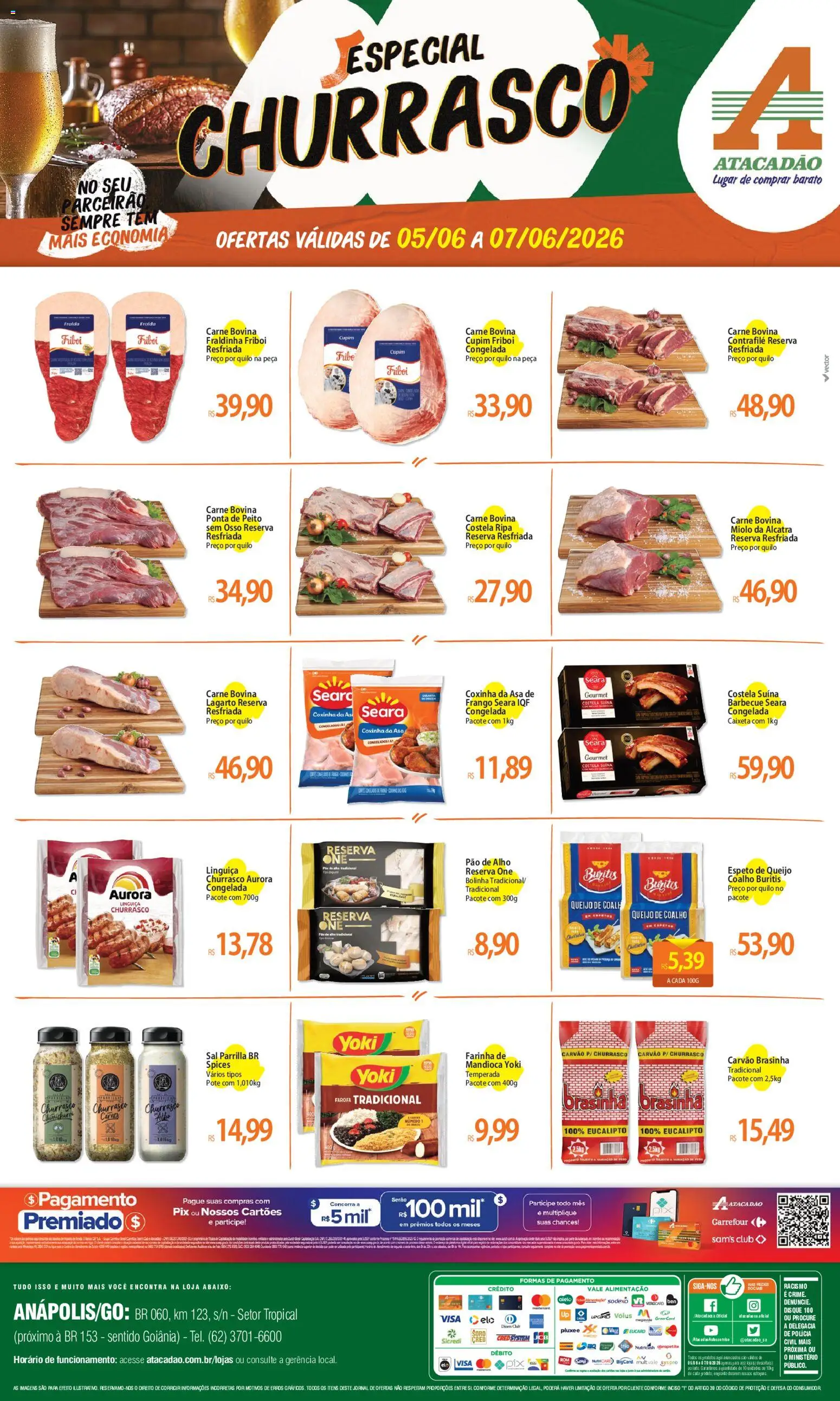 Pré-Visualização do folheto "Atacadão ofertas - GO" da loja Atacadão válido a partir de 05/06/2026 - Chia, Pão, Queijo, Carne, Frango, Mandioca, Linguiça, Alcatra