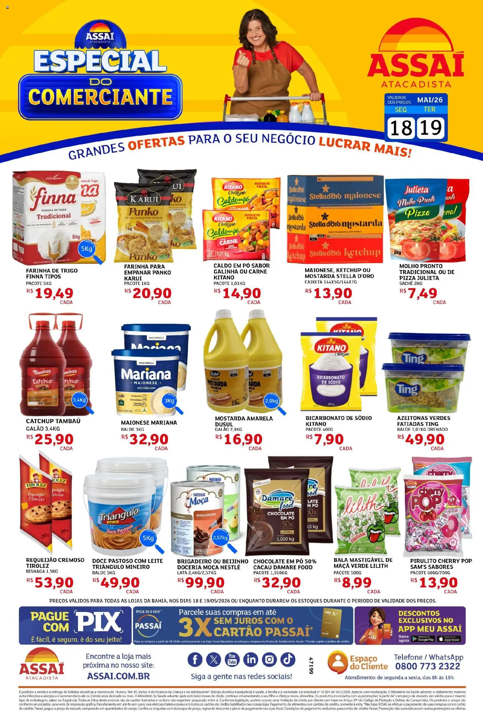 Pré-Visualização do folheto "Assaí Atacadista ofertas - BA" da loja Assaí Atacadista válido a partir de 18/05/2026 - Telefone, Pneus, Bicarbonato de sódio, Maionese, Alimentos, Mostarda, Farinha, Balde