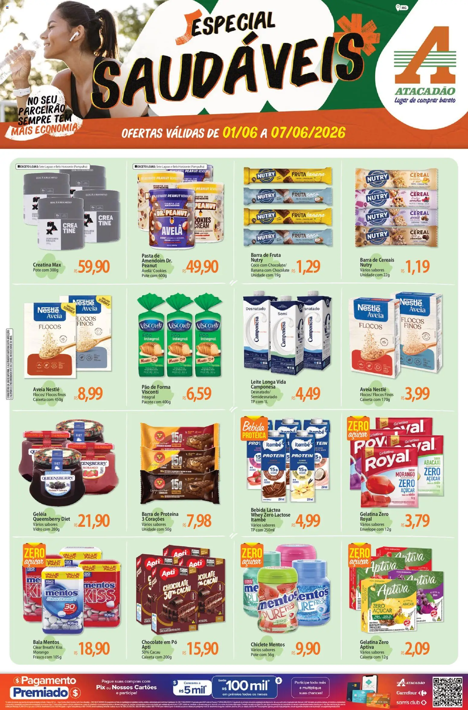 Pré-Visualização do folheto "Atacadão ofertas - MG" da loja Atacadão válido a partir de 01/06/2026 - Creatina, Coco, Amendoim, Leite, Barra de proteína, Avelã, Cereais, Barra de cereais