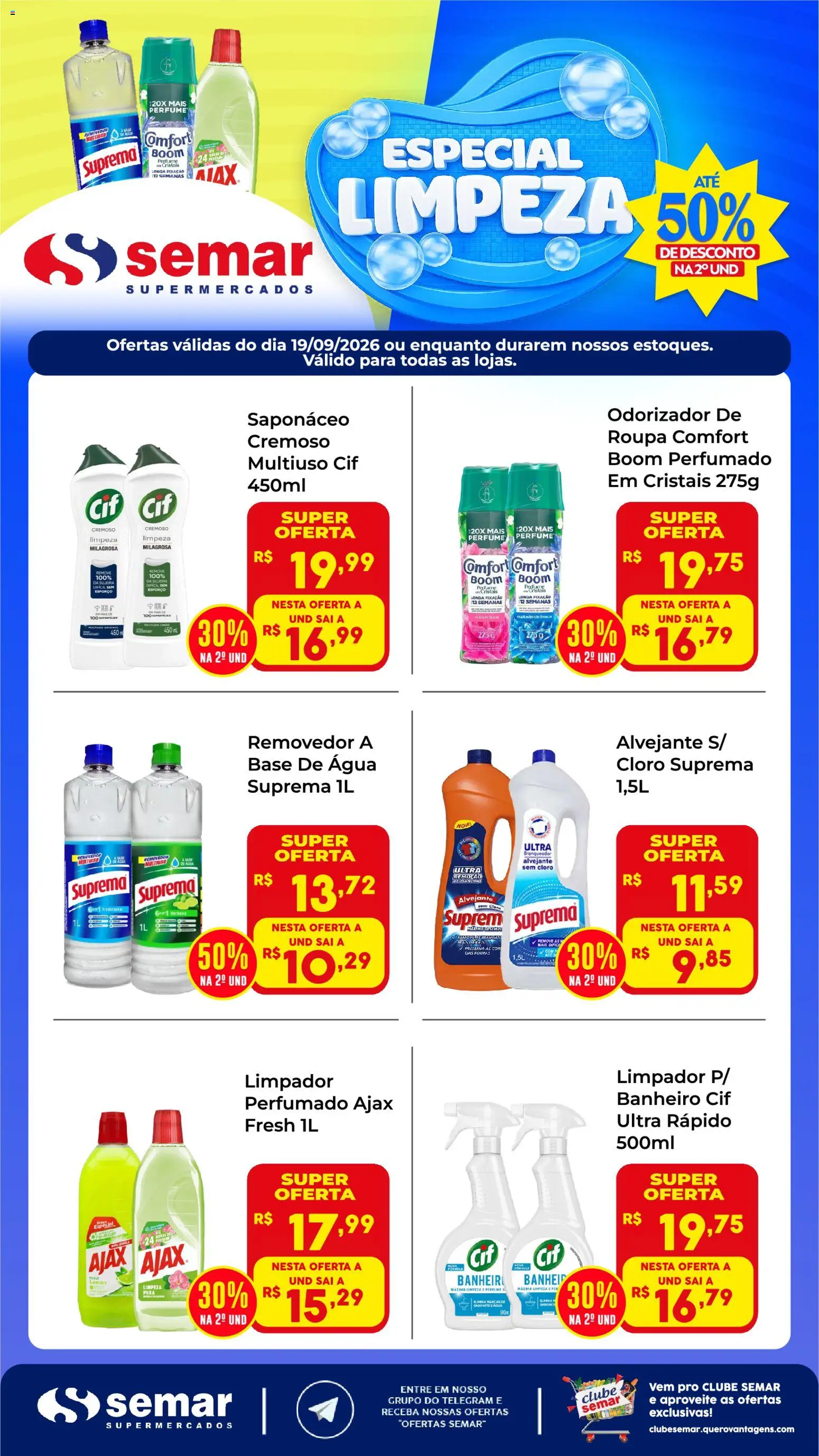 Pré-Visualização do folheto "Semar Supermercado ofertas Limpeza" da loja Semar Supermercado válido a partir de 19/09/2026